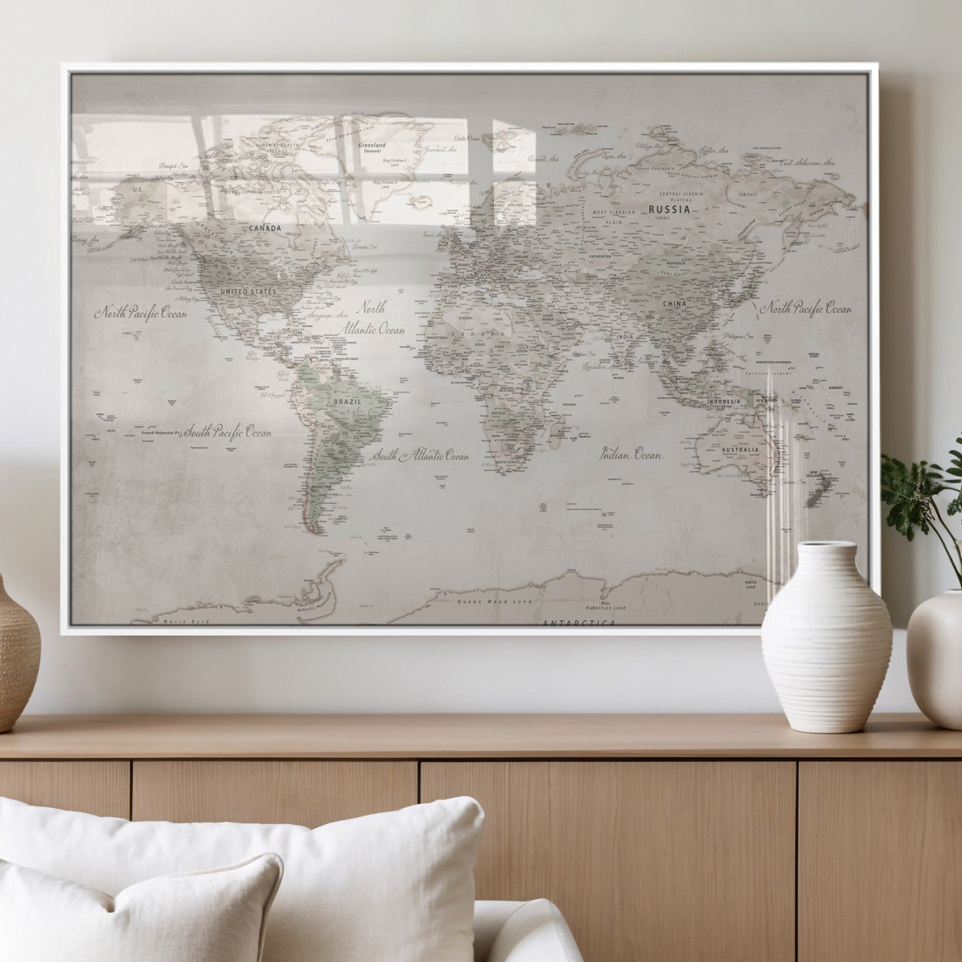 90355419-MGV-CV-36X24 - World Map Wall Art Canvas Print, Modern Decorative Framed Map Artwork Prints for Living Room, Office, Bedroom Wall Decor