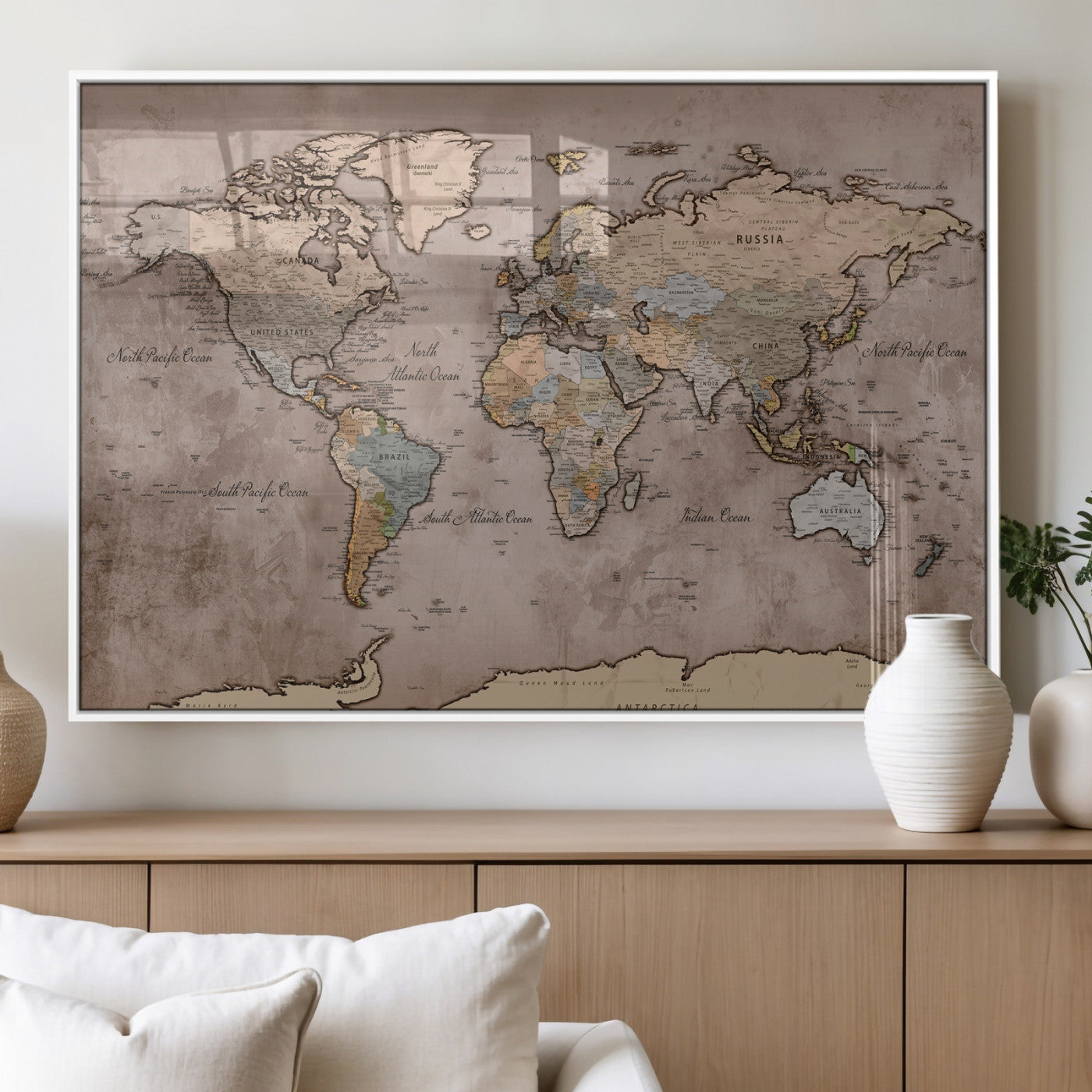 91471273-MGV-CV-36X24 - World Map Wall Art Canvas Print, Modern Decorative Framed Map Artwork Prints for Living Room, Office, Bedroom Wall Decor