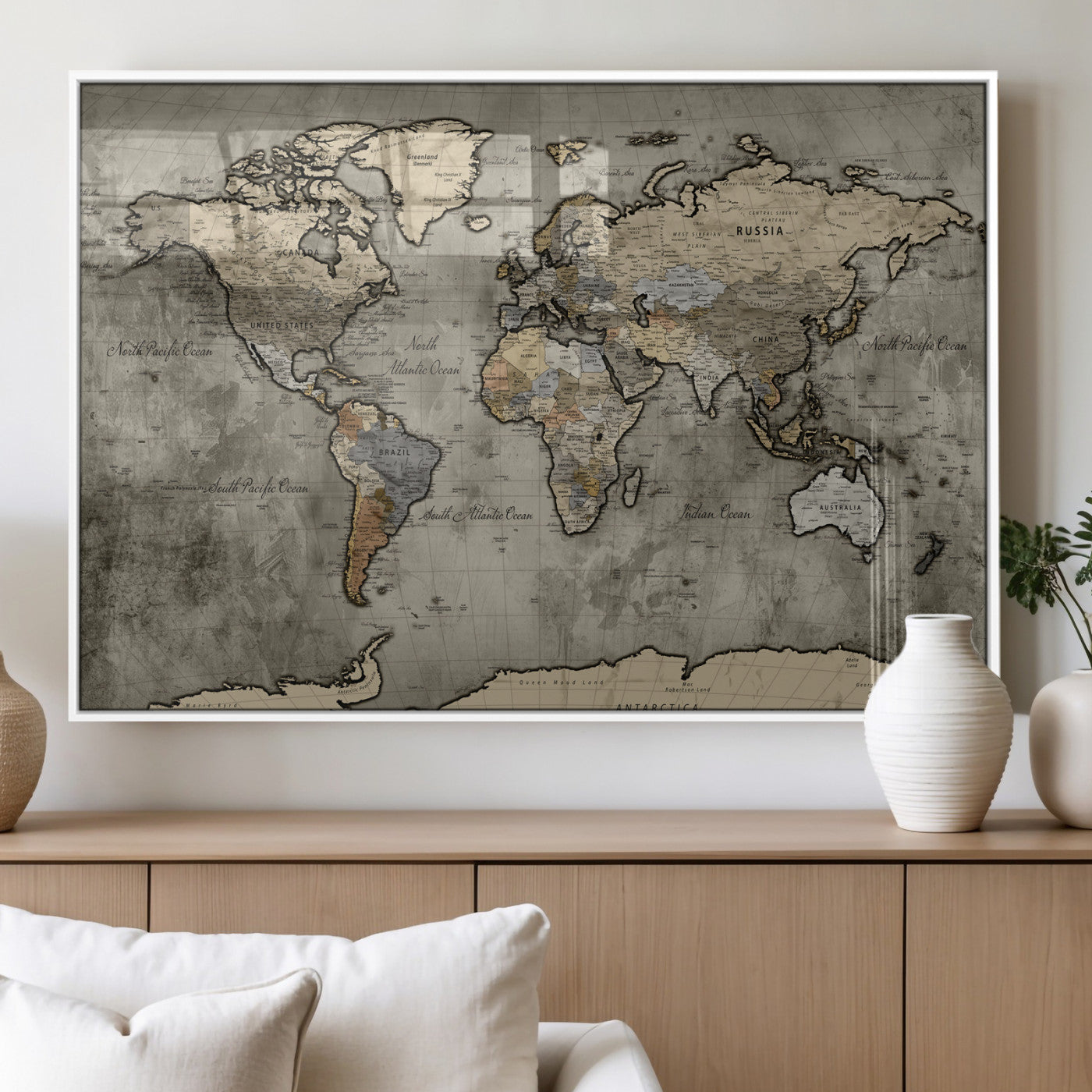85218700-MGV-CV-36X24 - World Map Wall Art Canvas Print, Modern Decorative Framed Map Artwork Prints for Living Room, Office, Bedroom Wall Decor