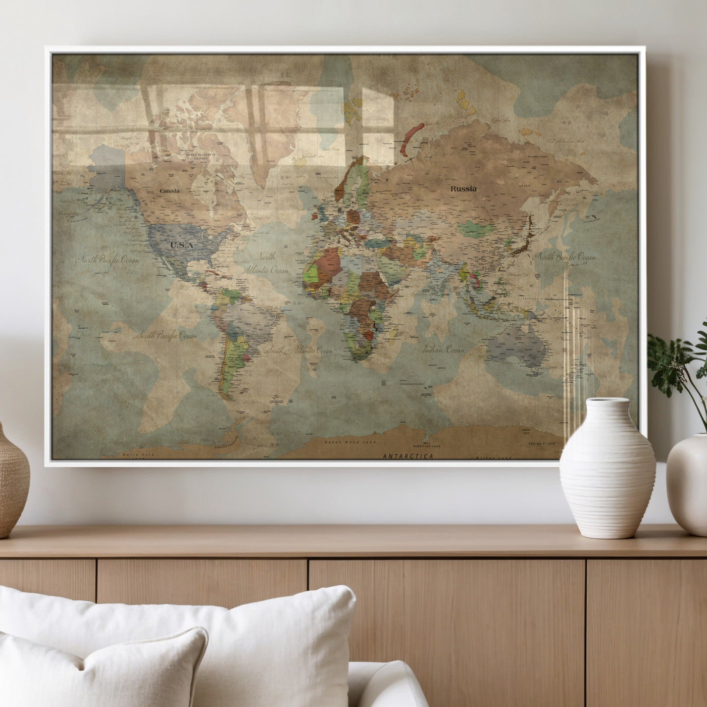 31492148-MGV-CV-36X24 - World Map Wall Art Canvas Print, Modern Decorative Framed Map Artwork Prints for Living Room, Office, Bedroom Wall Decor