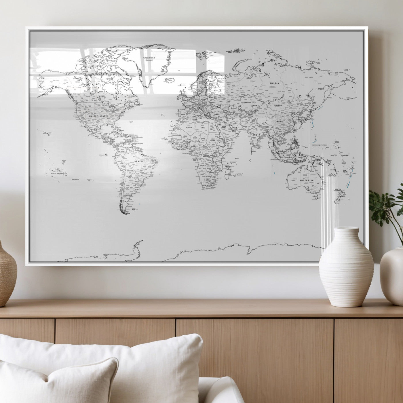 21002736-MGV-CV-36X24 - World Map Wall Art Canvas Print, Modern Decorative Framed Map Artwork Prints for Living Room, Office, Bedroom Wall Decor
