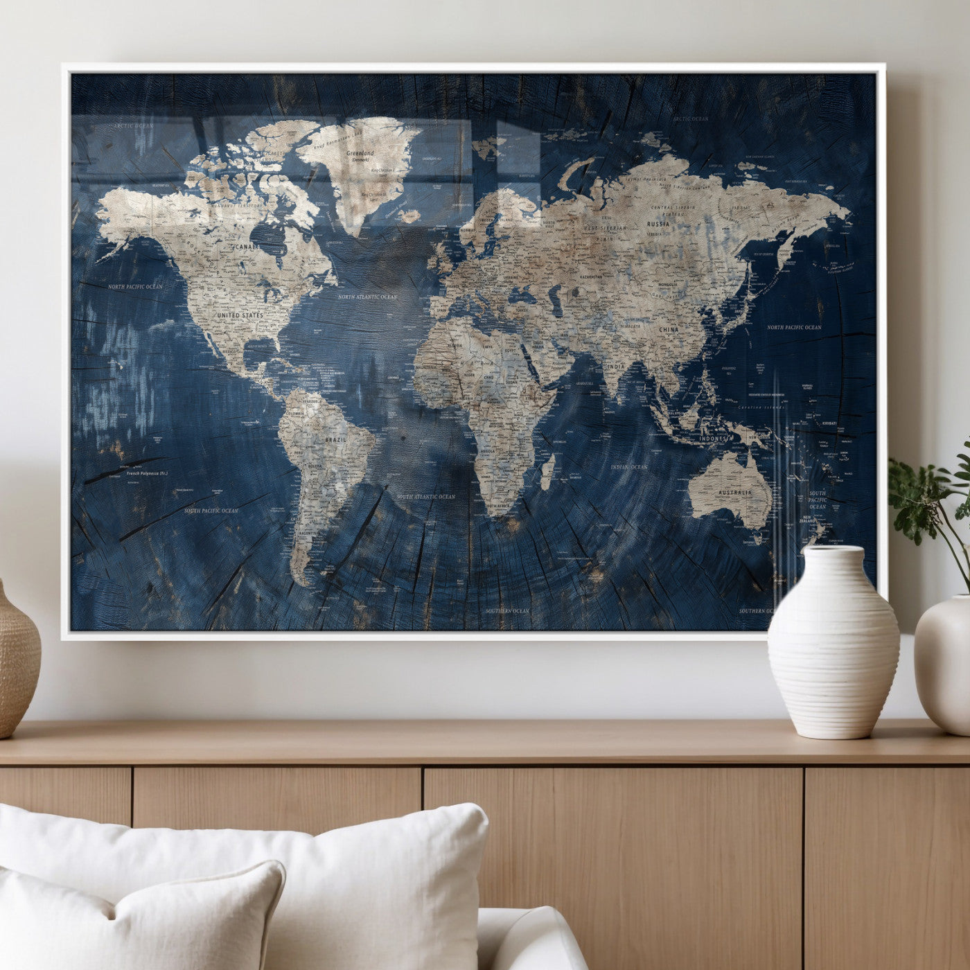 56126010-MGV-CV-36X24 - World Map Wall Art Canvas Print, Modern Decorative Framed Map Artwork Prints for Living Room, Office, Bedroom Wall Decor
