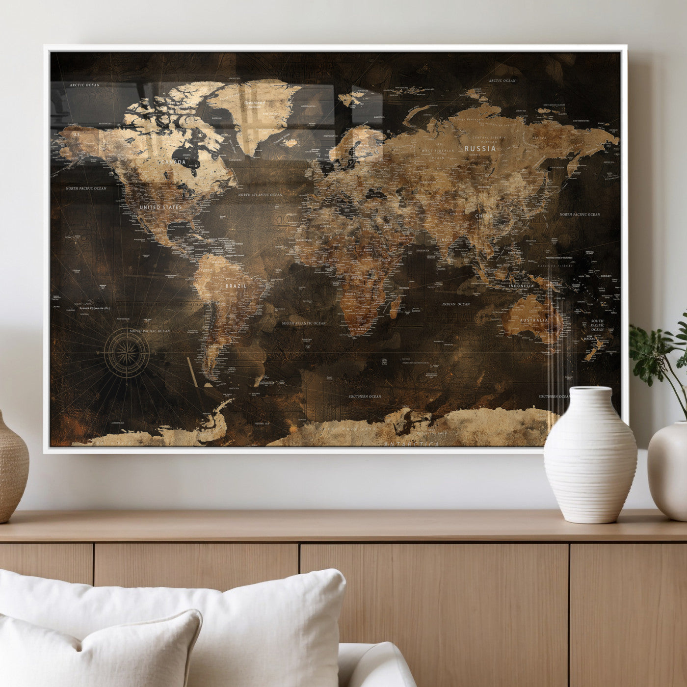 97742922-MGV-CV-36X24 - World Map Wall Art Canvas Print, Modern Decorative Framed Map Artwork Prints for Living Room, Office, Bedroom Wall Decor