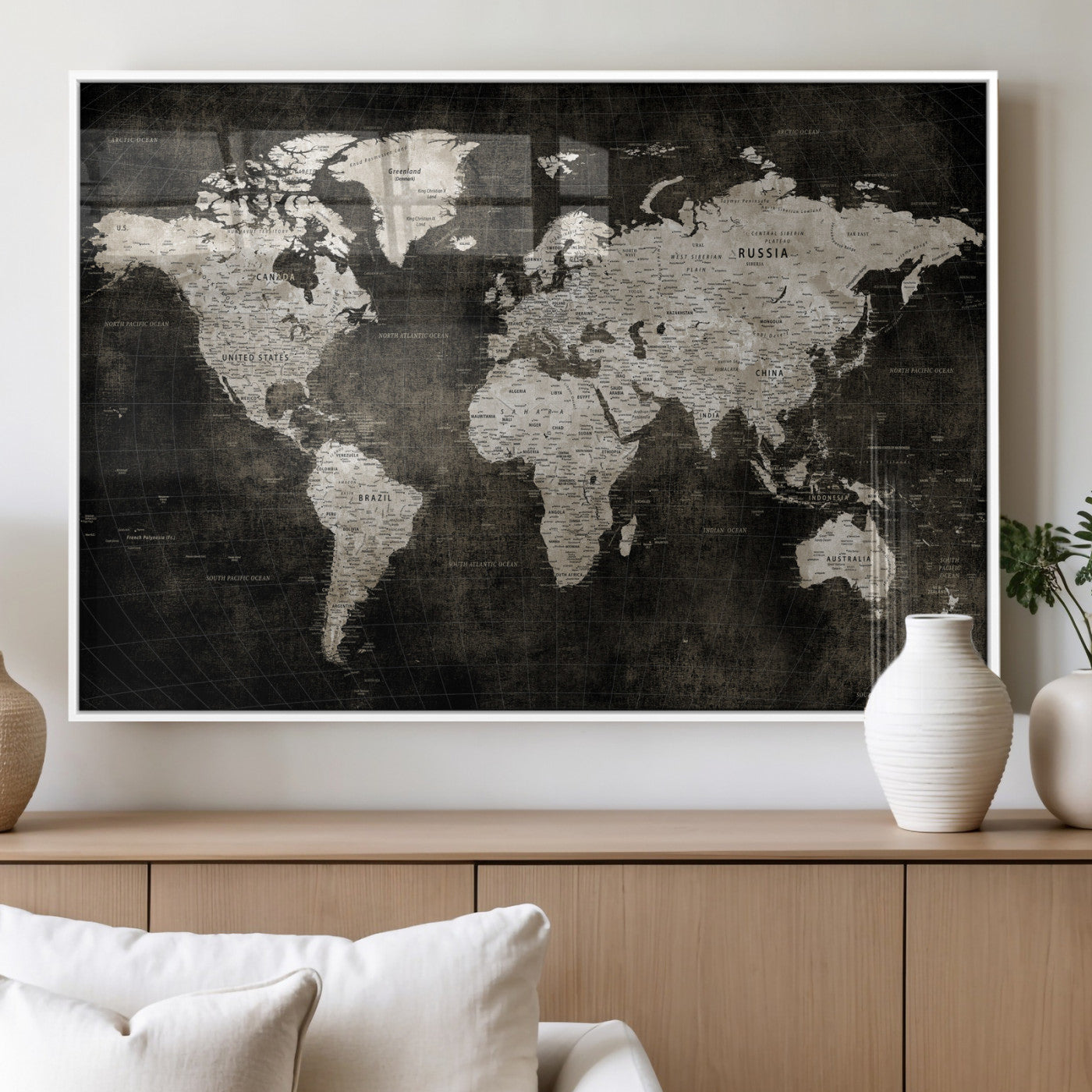 94581666-MGV-CV-36X24 - World Map Wall Art Canvas Print, Modern Decorative Framed Map Artwork Prints for Living Room, Office, Bedroom Wall Decor