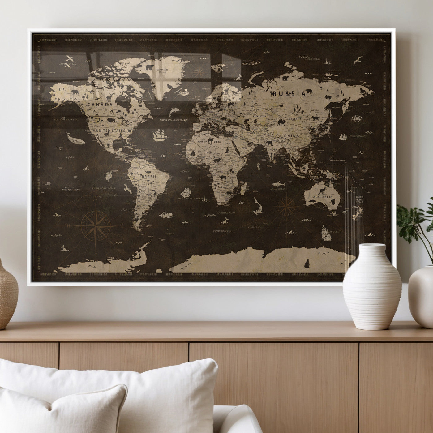 44276398-MGV-CV-36X24 - World Map Wall Art Canvas Print, Modern Decorative Framed Map Artwork Prints for Living Room, Office, Bedroom Wall Decor