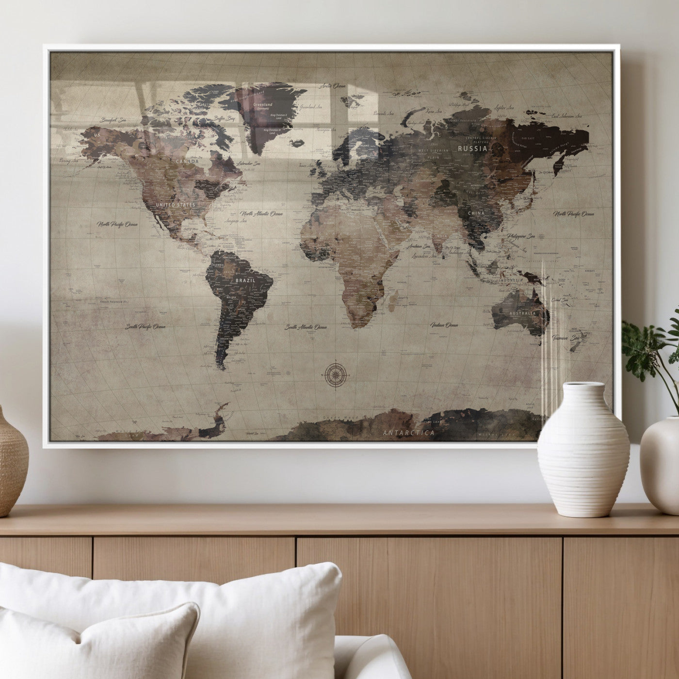 60560672-MGV-CV-36X24 - World Map Wall Art Canvas Print, Modern Decorative Framed Map Artwork Prints for Living Room, Office, Bedroom Wall Decor