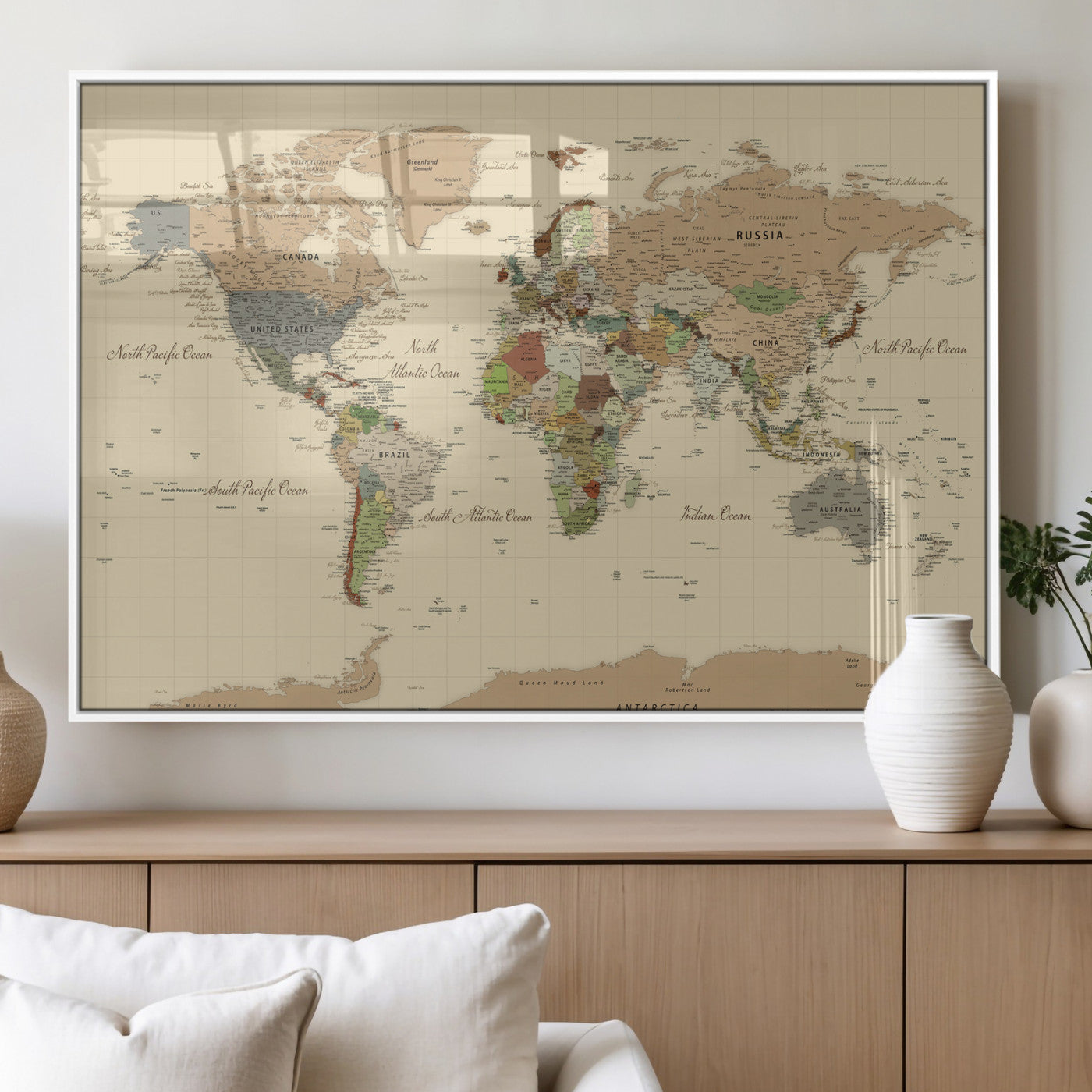 31407854-MGV-CV-36X24 - World Map Wall Art Canvas Print, Modern Decorative Framed Map Artwork Prints for Living Room, Office, Bedroom Wall Decor