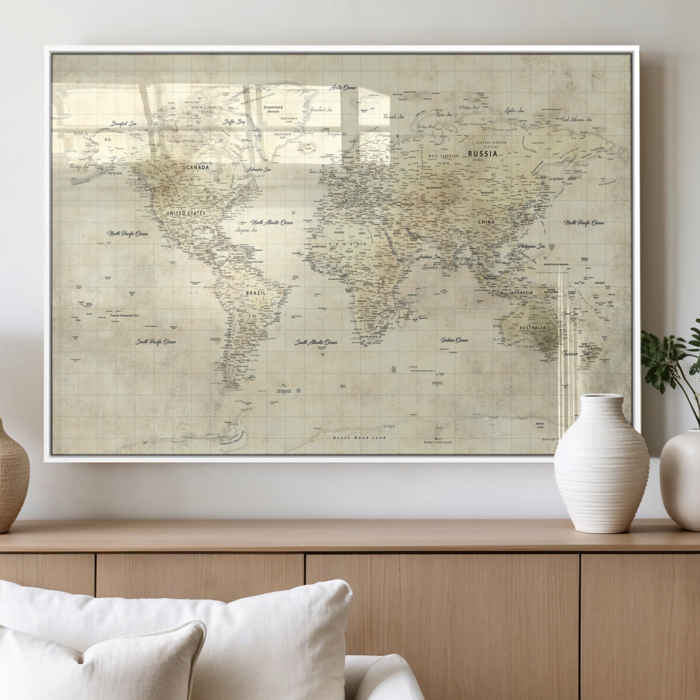 17101439-MGV-CV-36X24 - World Map Wall Art Canvas Print, Modern Decorative Framed Map Artwork Prints for Living Room, Office, Bedroom Wall Decor