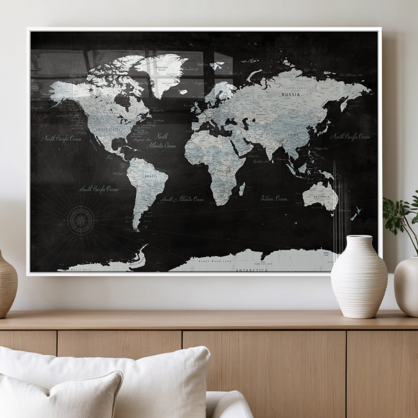 28664806-MGV-CV-36X24 - World Map Wall Art Canvas Print, Modern Decorative Framed Map Artwork Prints for Living Room, Office, Bedroom Wall Decor