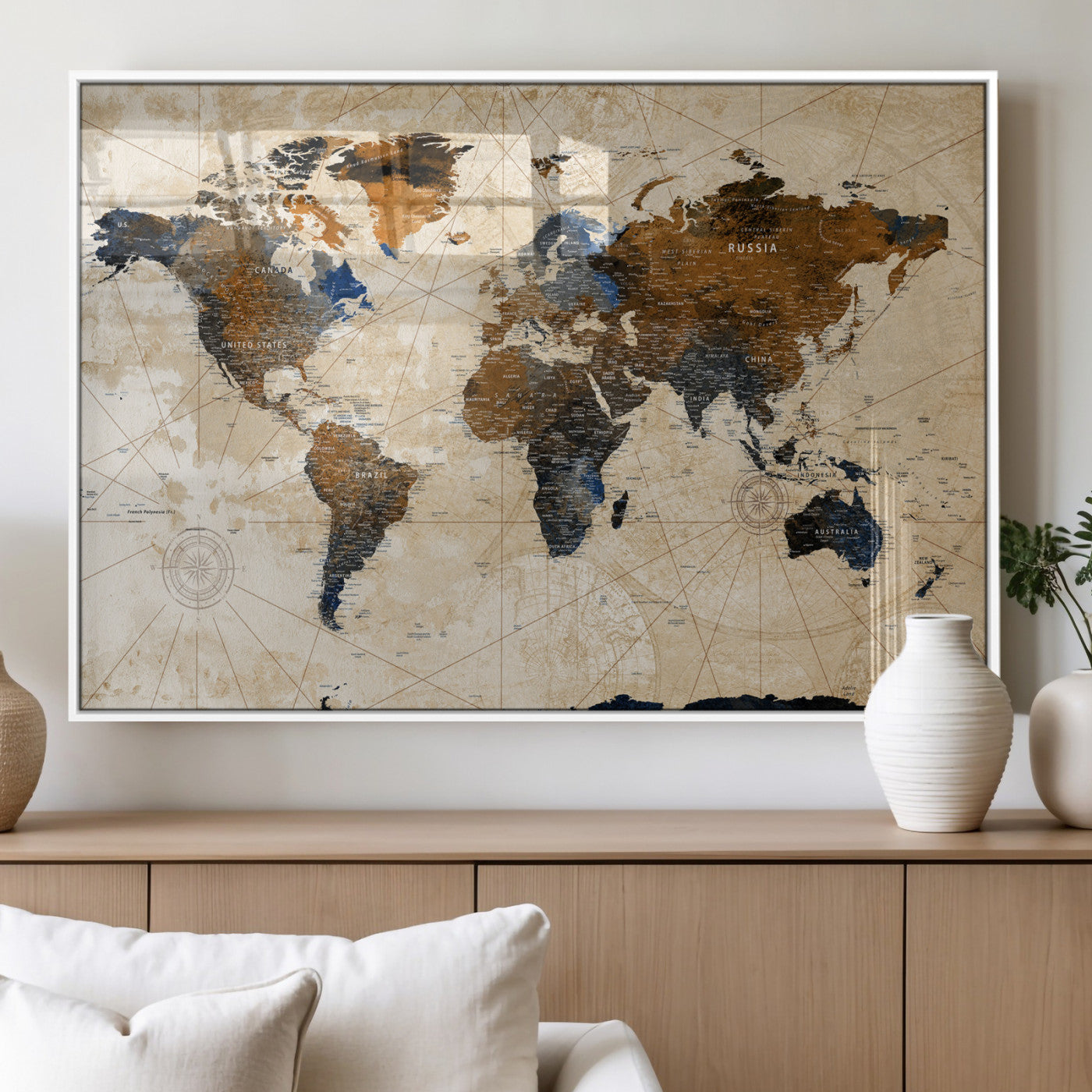 15727090-MGV-CV-36X24 - World Map Wall Art Canvas Print, Modern Decorative Framed Map Artwork Prints for Living Room, Office, Bedroom Wall Decor