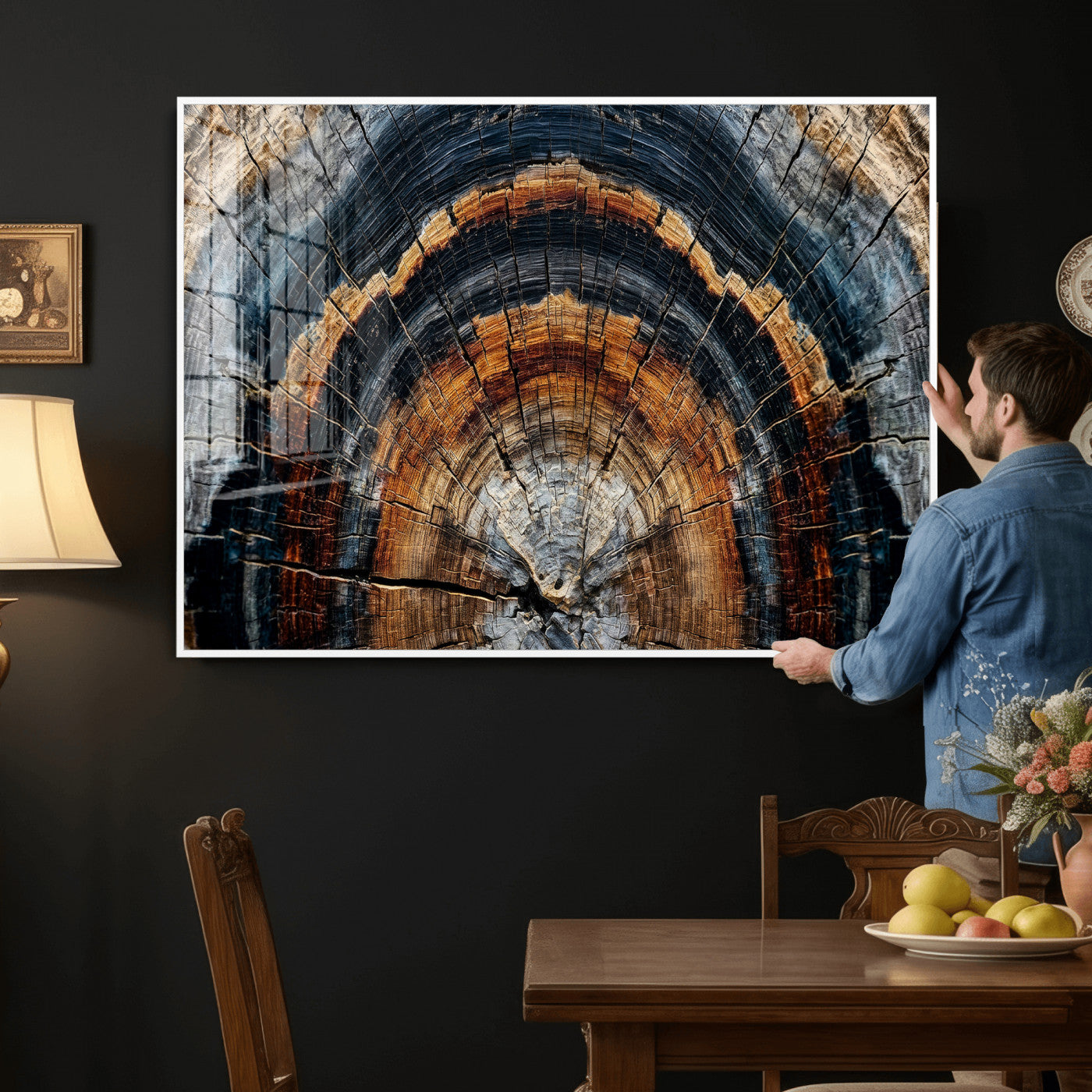92693966A-MGV-CV-36X24 - Abstract Wood Grain Canvas Print, Tree Ring Pattern Wall Art, Framed Canvas Ready to Hang