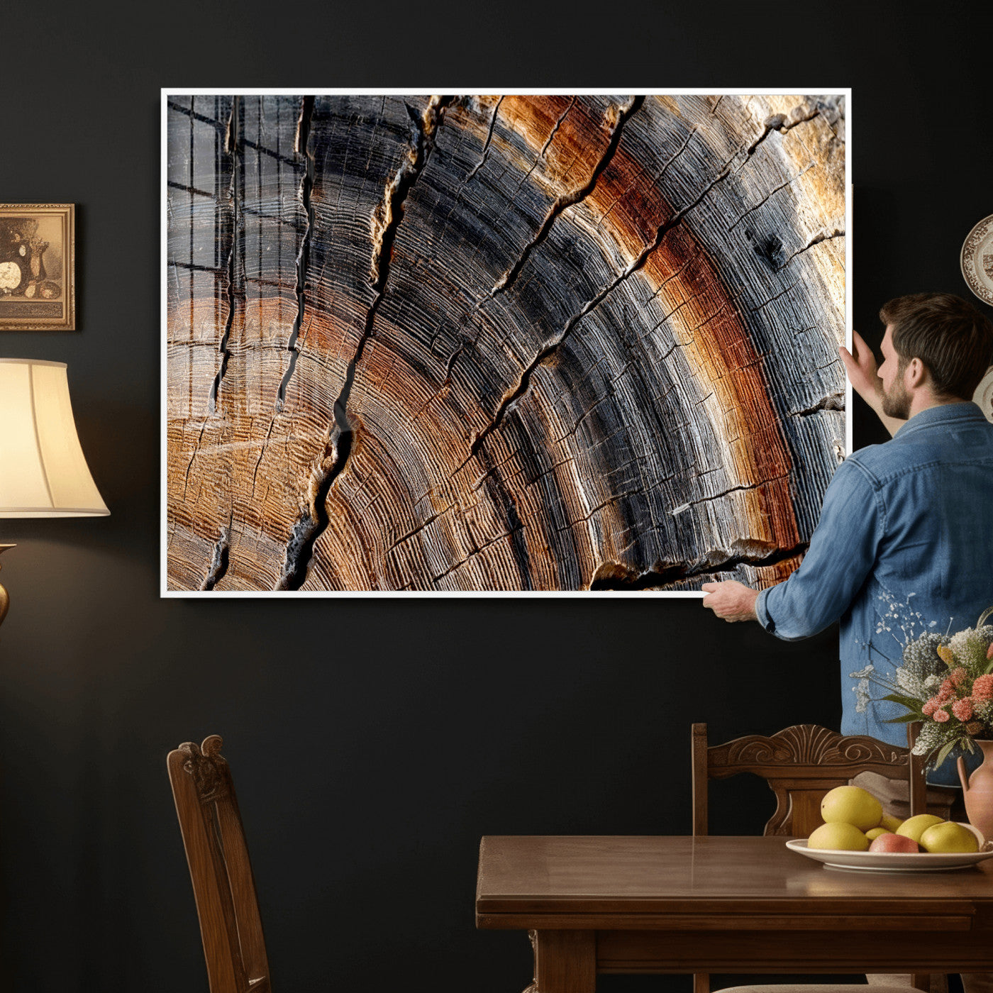 92693966E-MGV-CV-36X24 - Framed Large Abstract Wood Grain Canvas Print, Tree Ring Pattern Wall Art, Framed Canvas Ready to Hang