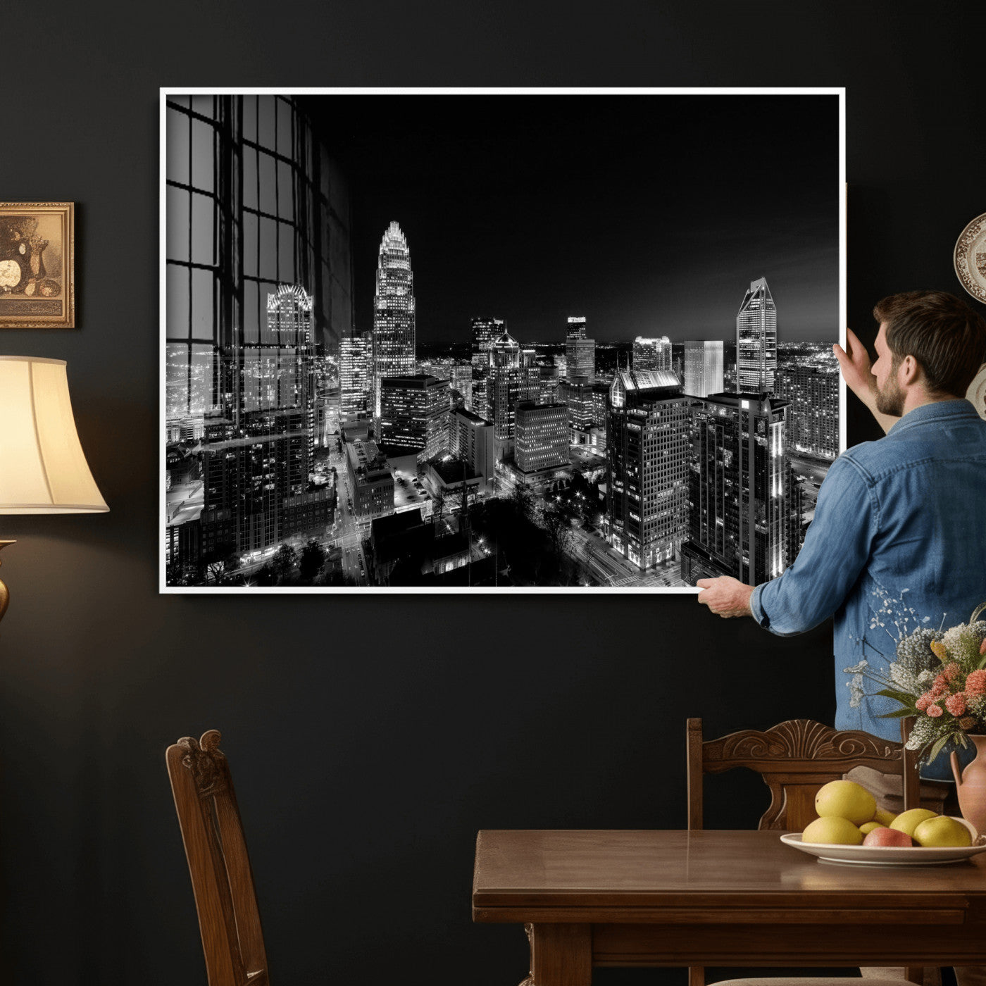 68329345-MGV-CV-36X24 - Atlanta Skyline Wall Art Canvas Print, Atlanta Downtown Night Cityscape Print for Modern Urban Wall Decor