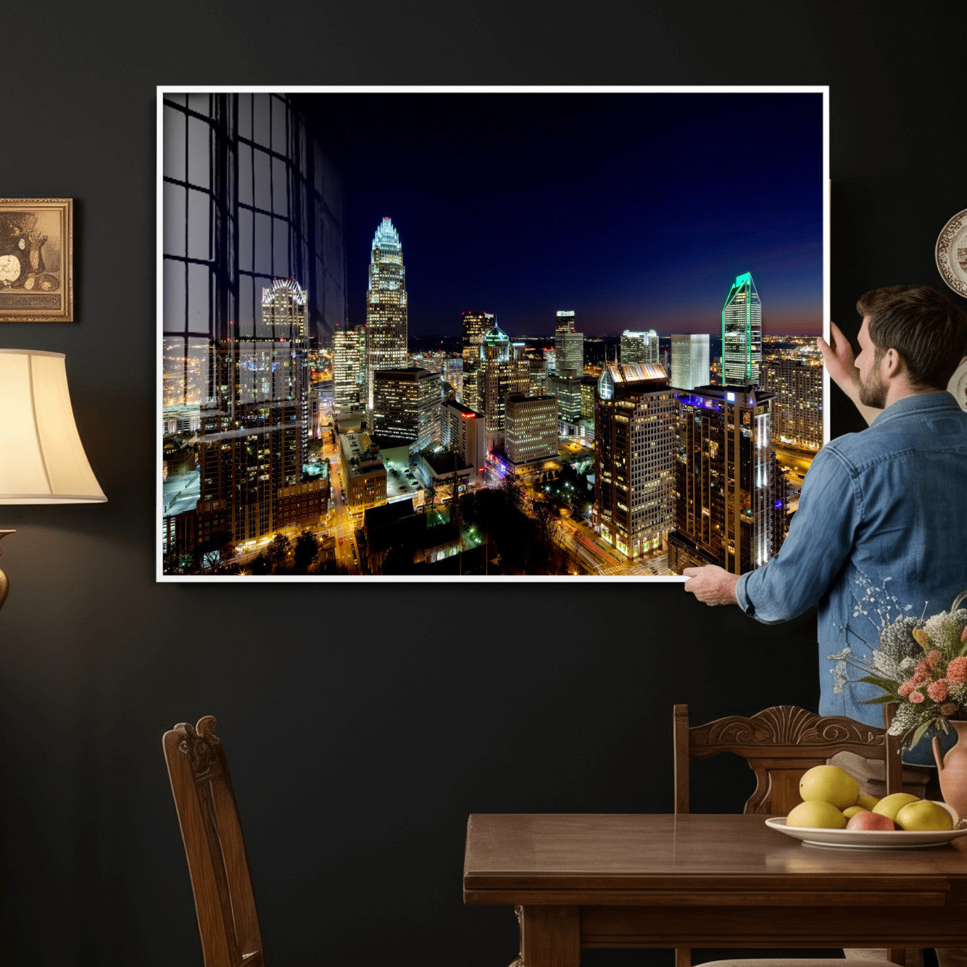 47163738-MGV-CV-36X24 - Atlanta Skyline Wall Art Canvas Print, Atlanta Downtown Night Cityscape Print for Modern Urban Wall Decor