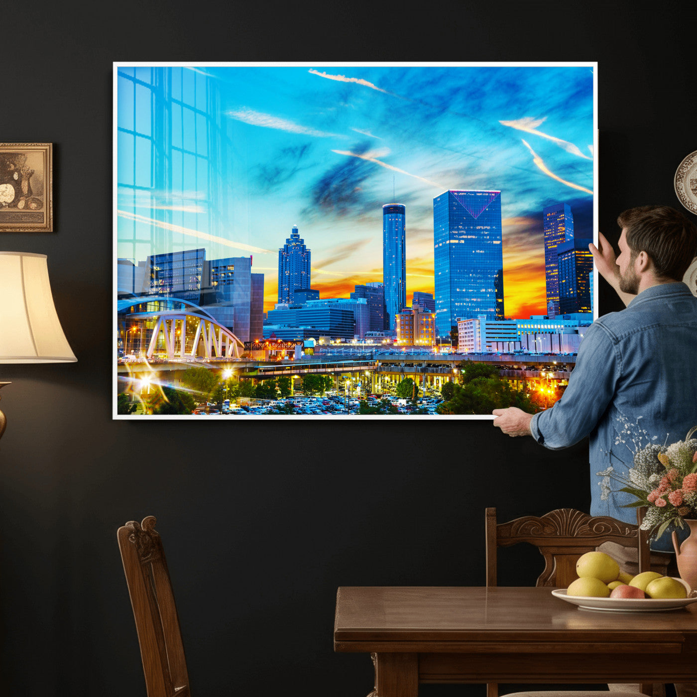 23097797-MGV-CV-36X24 - Atlanta Skyline Wall Art Canvas Print, Atlanta Downtown Night Cityscape Print for Modern Urban Wall Decor