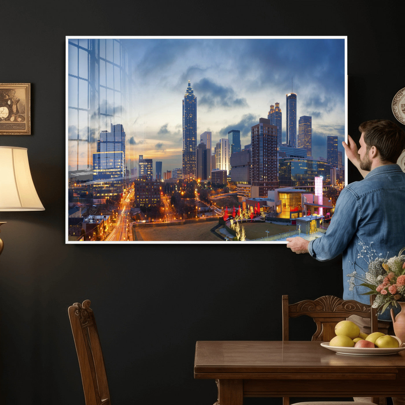 18461309-MGV-CV-36X24 - Atlanta Skyline Wall Art Canvas Print, Atlanta Downtown Night Cityscape Print for Modern Urban Wall Decor