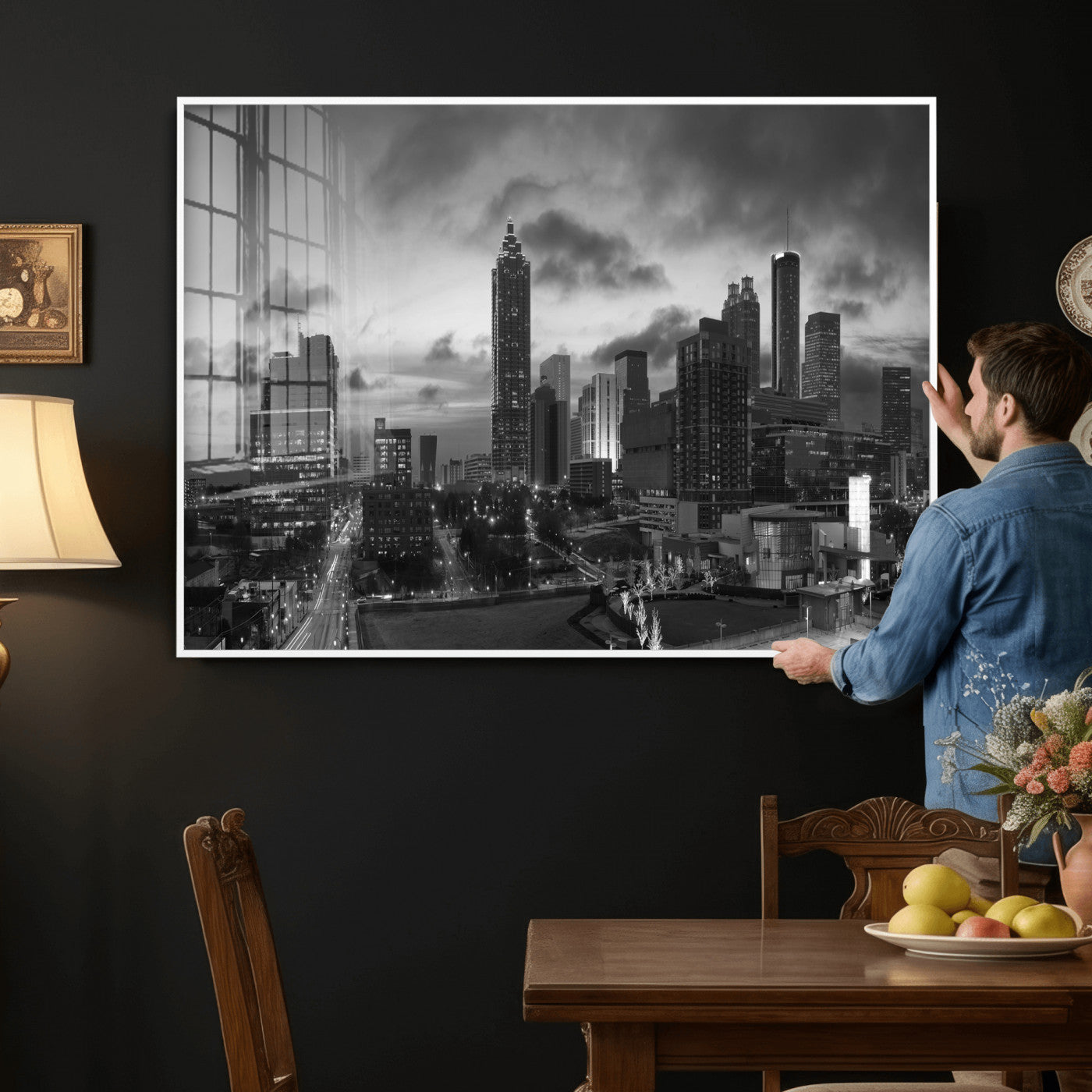 91959506-MGV-CV-36X24 - Atlanta Skyline Wall Art Canvas Print, Atlanta Downtown Night Cityscape Print for Modern Urban Wall Decor