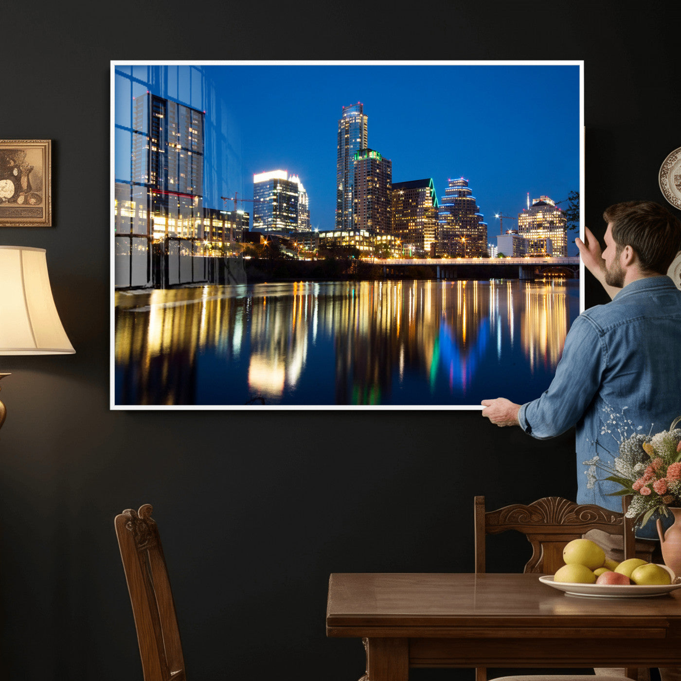 21916206-MGV-CV-36X24 - Austin Skyline Wall Art Canvas Print, Austin Downtown Night Cityscape Print for Modern Urban Wall Decor