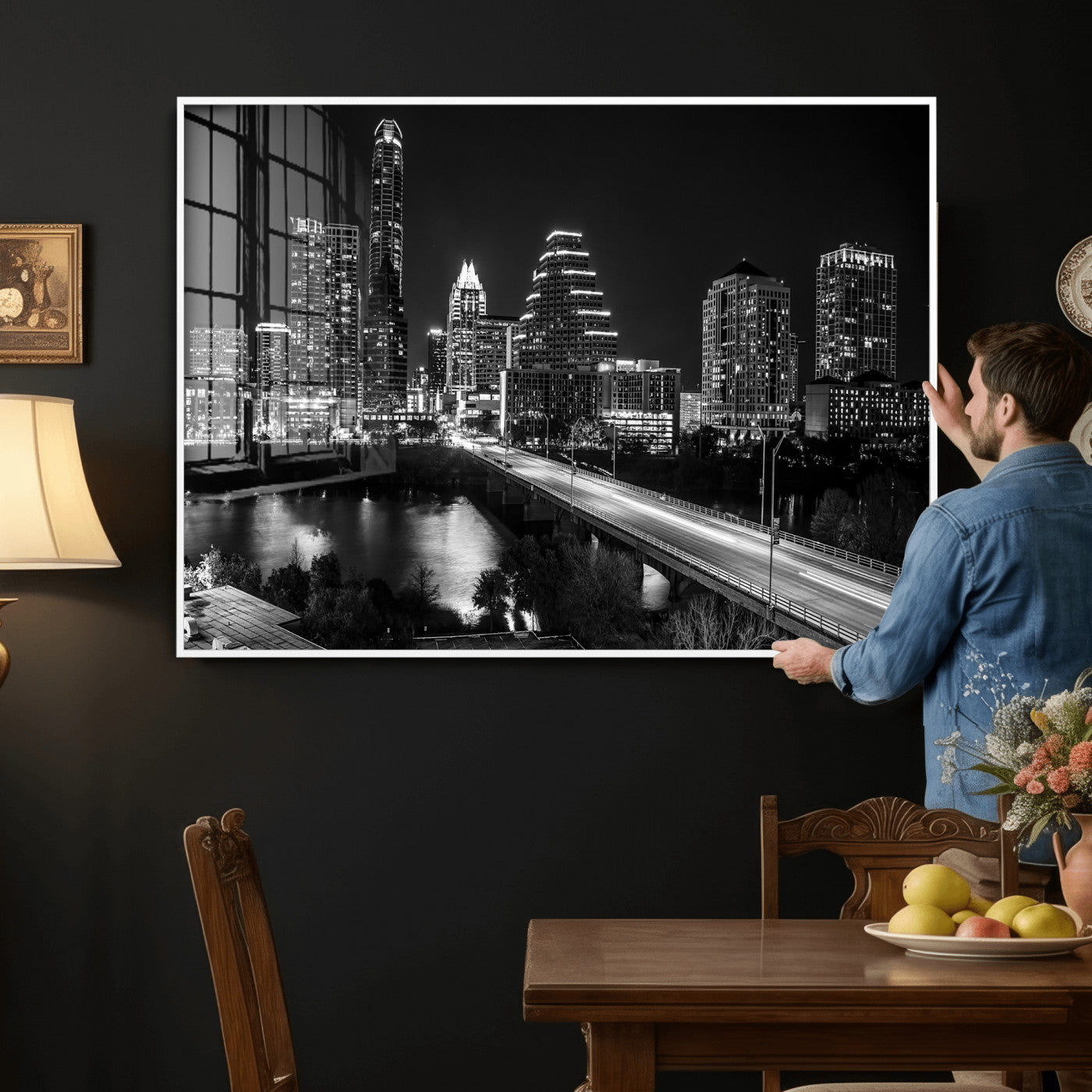 37531750-MGV-CV-36X24 - Austin Skyline Wall Art Canvas Print, Austin Downtown Night Cityscape Print for Modern Urban Wall Decor
