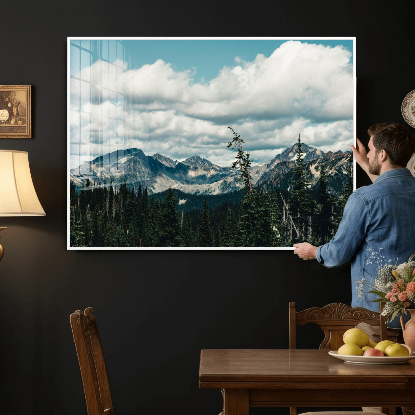 30416773-MGV-CV-36X24 - Mountain Forest Wall Art Canvas Print, Alpine Pine Tree Landscape Photography, Scenic Wilderness Mountain View, Nature Wall Decor