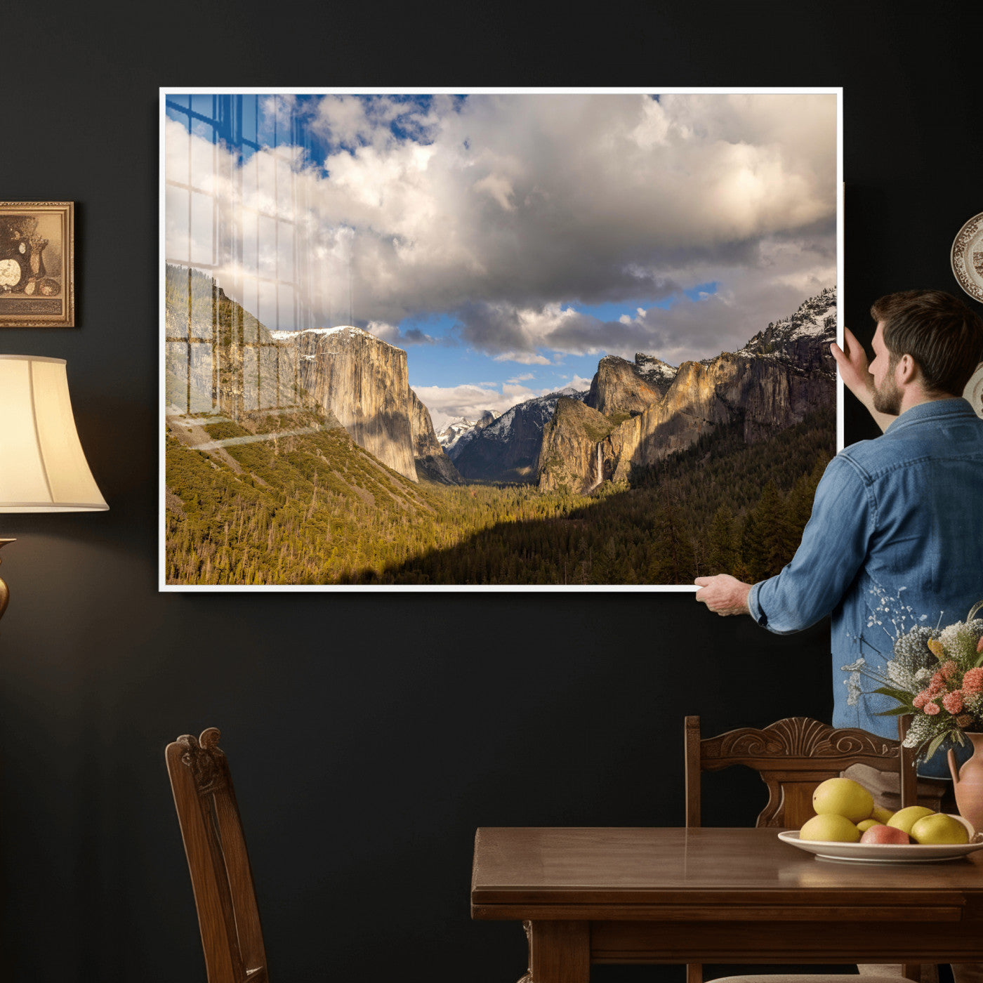 51451302-MGV-CV-36X24 - Yosemite Valley Mountain Landscape Wall Art Canvas Print, Granite Cliff Forest Valley Canvas Print, California National Park Scenic Art Printing