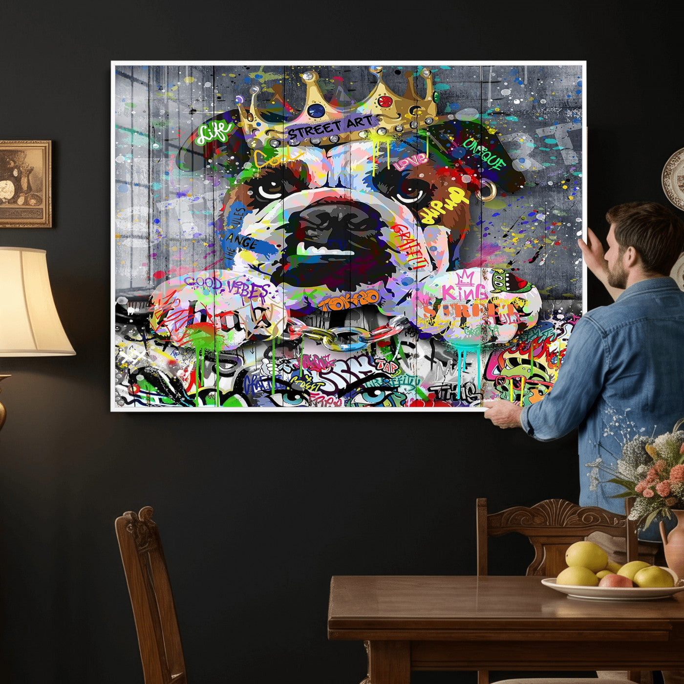 45209731-MGV-CV-36X24 - Dog Wall Decor for Teen Bedroom Decor - Graffiti Animal Canvas Wall Art for Teen Room Decor - Abstract Wall Painting Ready to Hang