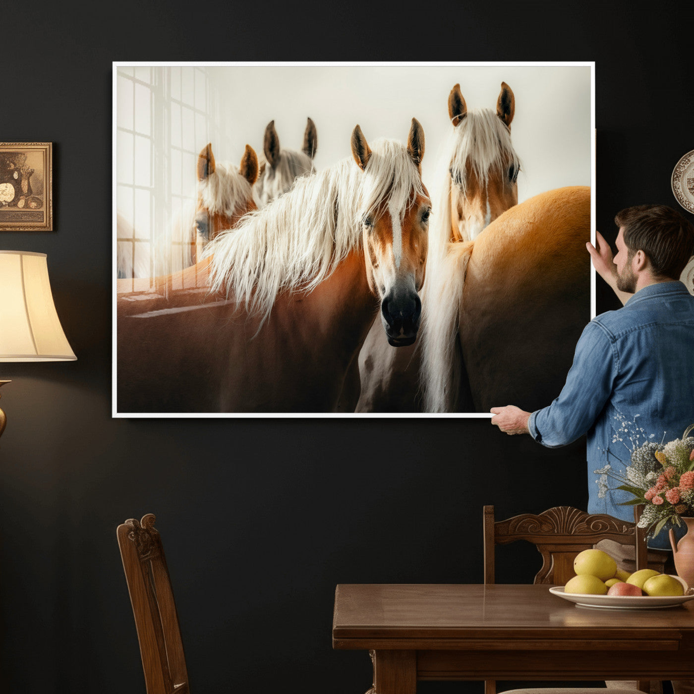 71904941-MGV-CV-36X24 - Wild Horse Herd Wall Art Canvas Print, Natural Horse Portrait Nature Wall Decor for Living Room and Office