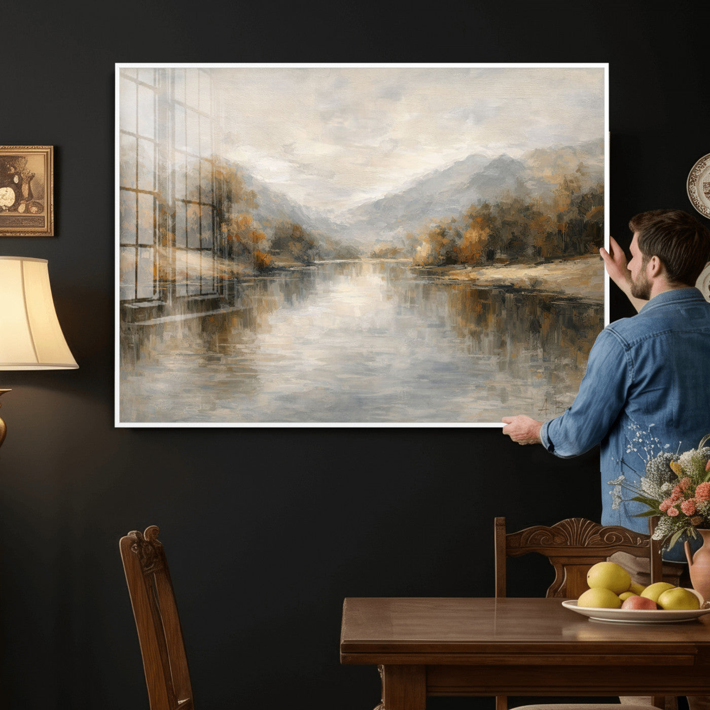 62194542-MGV-CV-36X24 - Abstract Landscape Wall Art Canvas Print, Modern Lake Printing Wall Decor for Contemporary Interiors