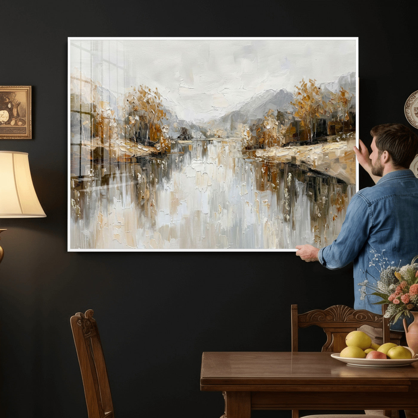 75820239-MGV-CV-36X24 - Abstract Landscape Wall Art Canvas Print, Modern Lake Printing Wall Decor for Contemporary Interiors