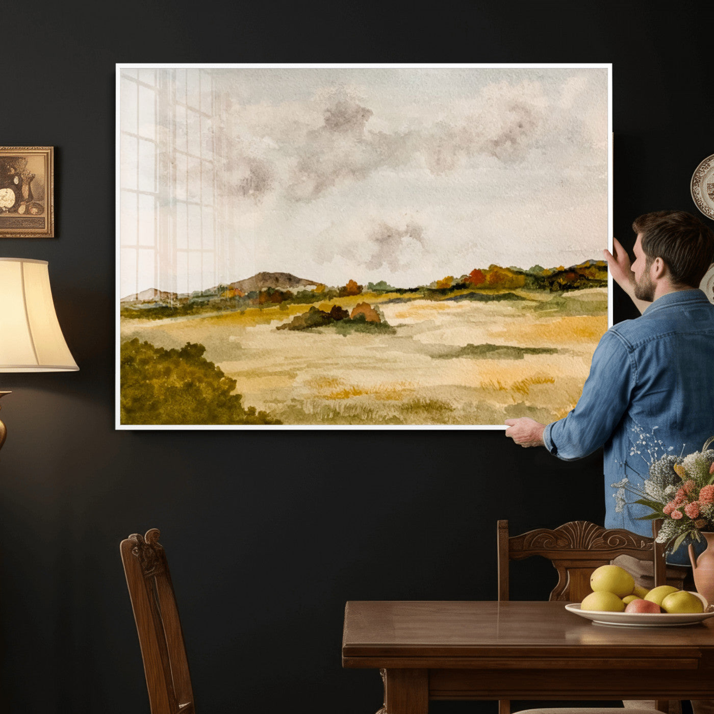 94151004-MGV-CV-36X24 - Watercolor Abstract Countryside Wall Art Canvas Print, Neutral Pastoral Landscape Painting Wall Decor for Modern Farmhouse Interiors