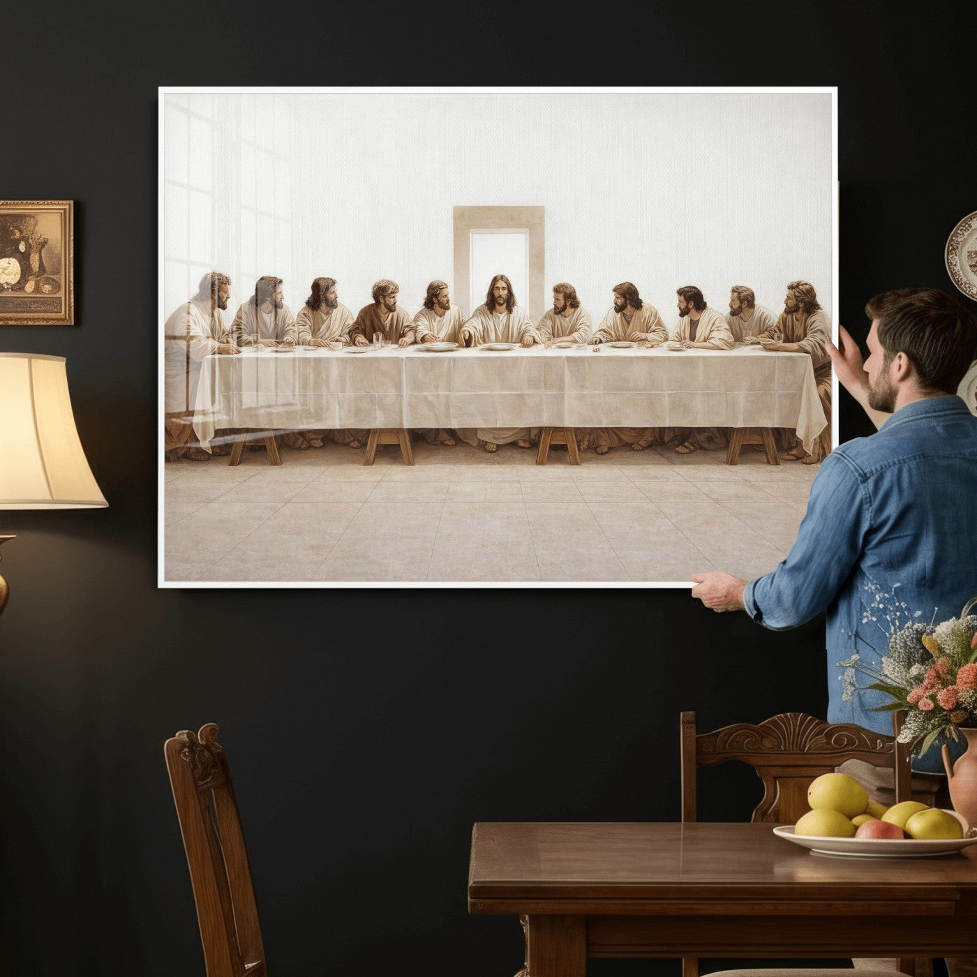 76380069-MGV-CV-36X24 - The Last Supper Wall Art Canvas Print, Jesus Christ Biblical Scene Canvas Print, Christian Religious Artwork for Church Living Room Decor