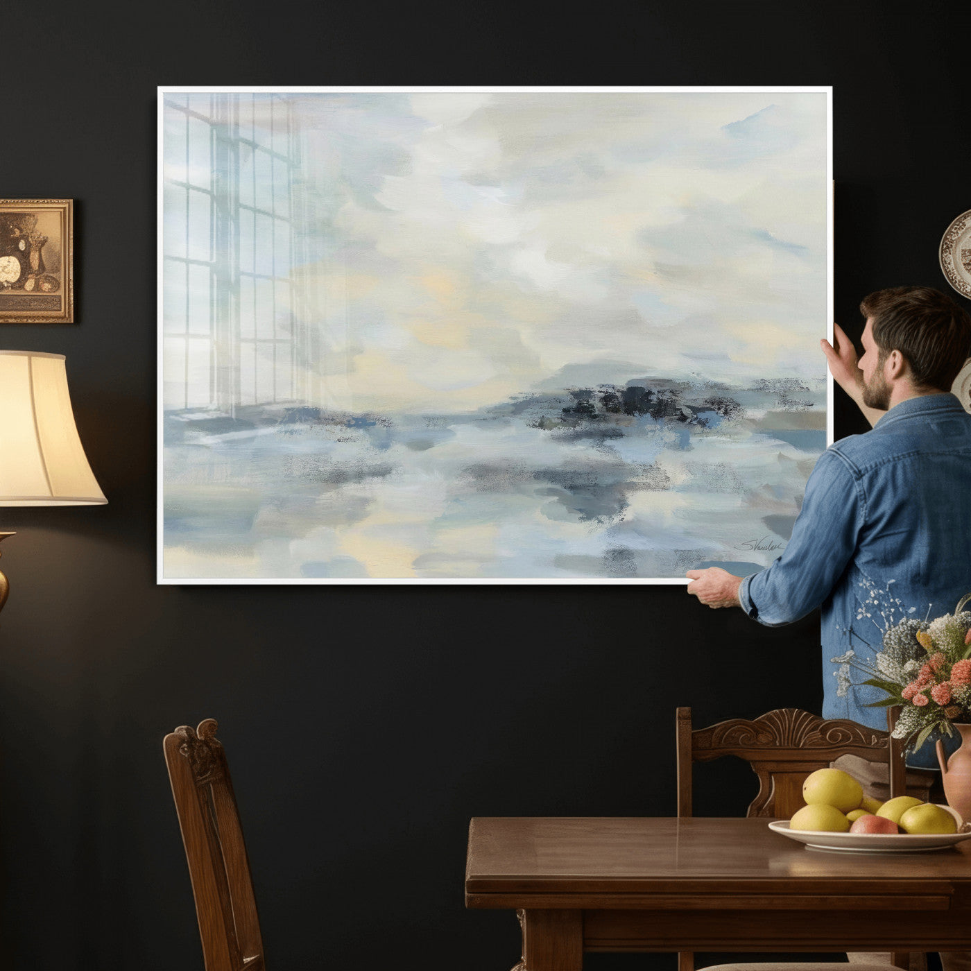 24647355-MGV-CV-36X24 - Abstract Coastal Landscape Wall Art Canvas Print – Soft Blue Gray Minimalist Painting
