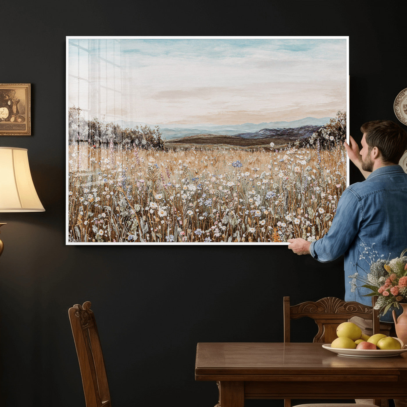 F35773805-MGV-CV-36X24 - Neutral Wildflower Field Canvas Wall Art — Beige Earth Tone Botanical Meadow Print | Farmhouse Boho Decor | Bedroom Living Room Gift Her