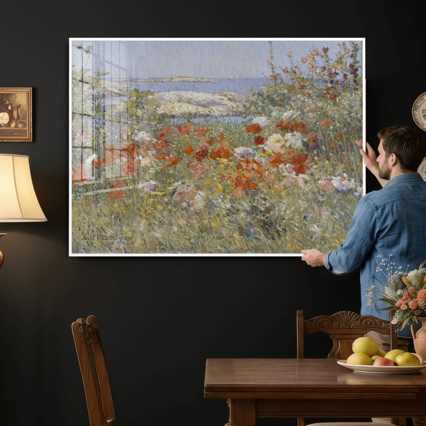 54770907-MGV-CV-36X24 - Childe Hassam Celia Thaxter Garden Canvas — 1890 American Impressionist Poppy Floral Print | Isles of Shoals Coastal Art | Classic Gift