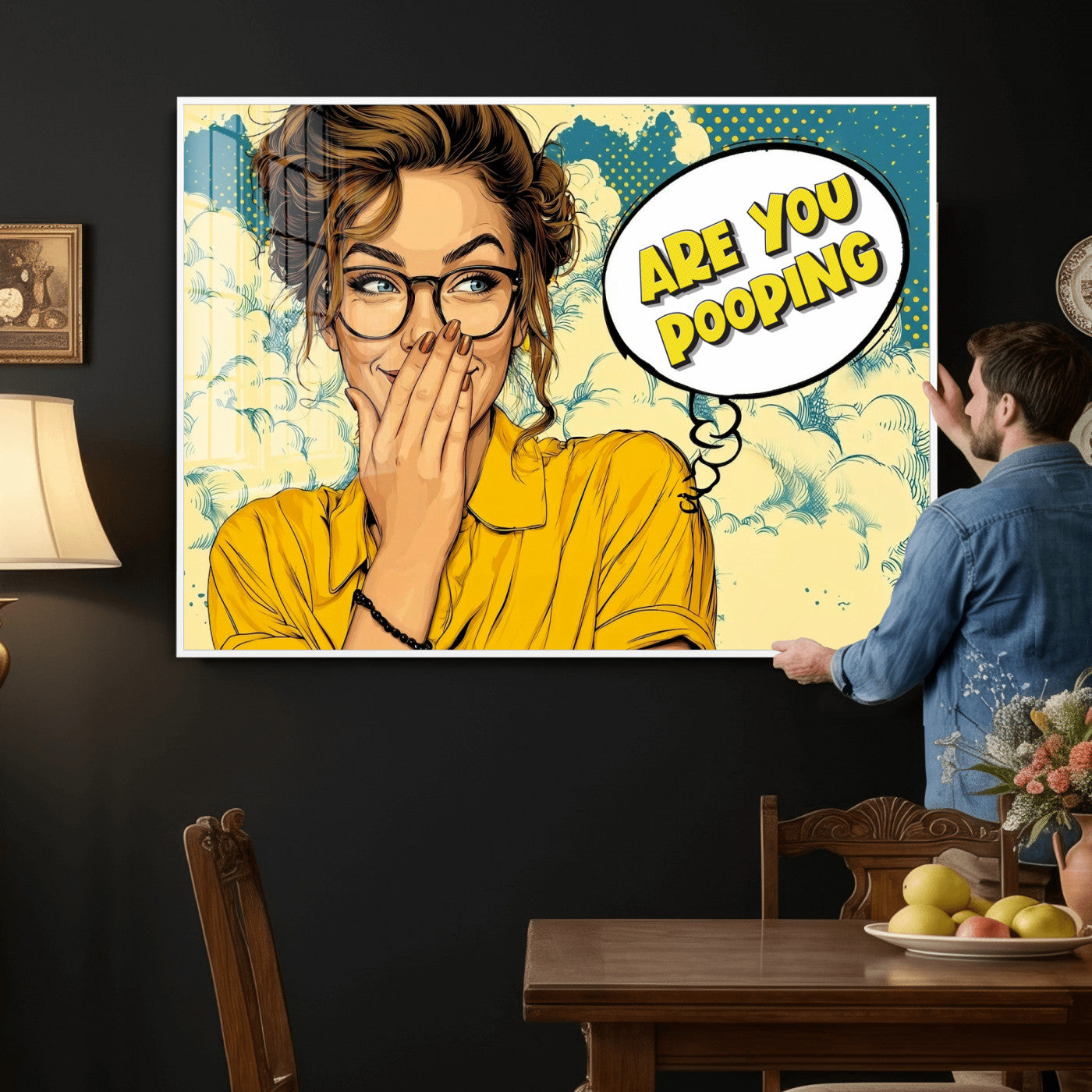 P79156505-MGV-CV-36X24 - Pop Art Print Bathroom Sign Wall Art Canvas Print — Funny Bathroom Canvas | Comic Style Toilet Wall Decor | Humor Gift | Are you Pooping