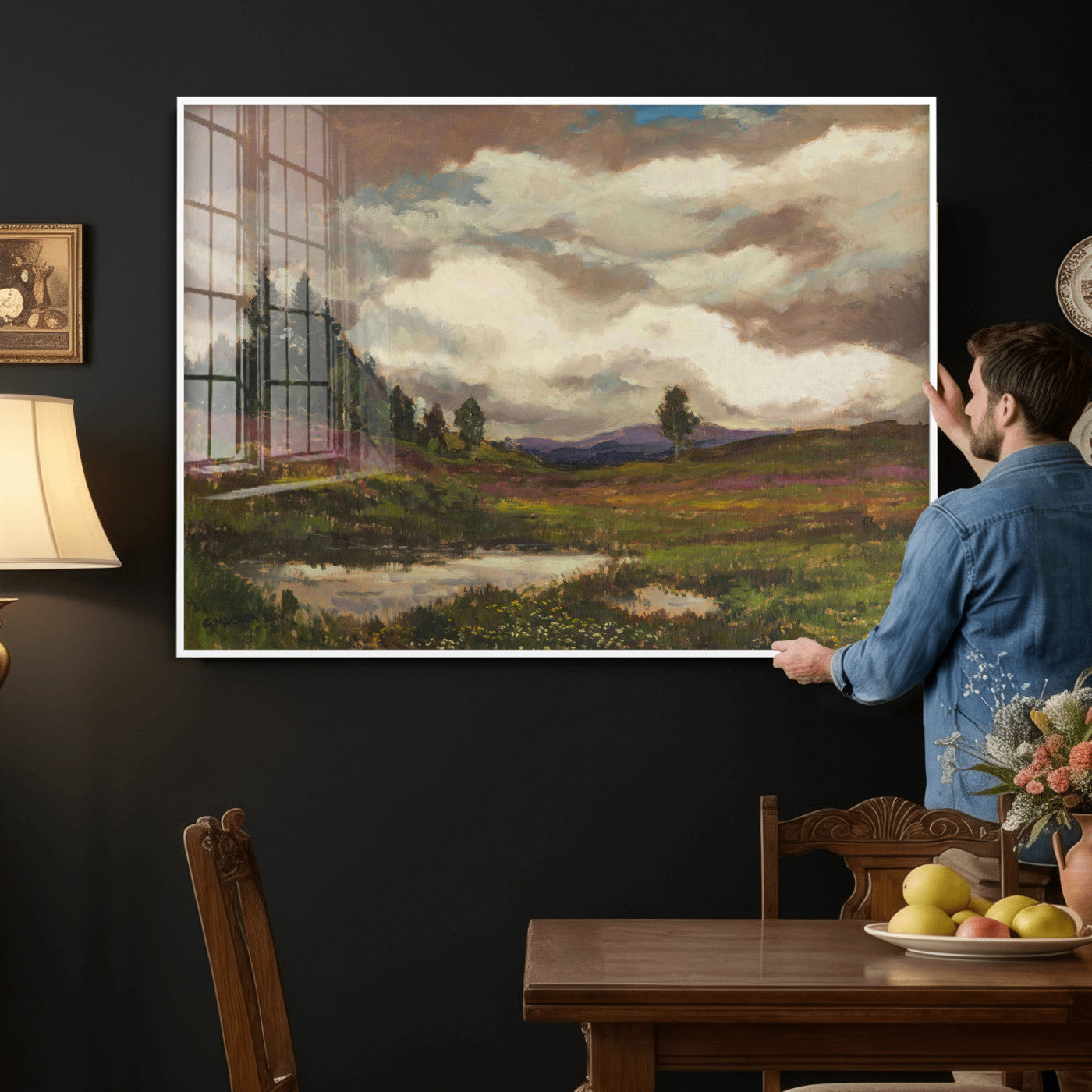 96795851-MGV-CV-36X24 - Gustav Macoun Heathland Canvas Print, Czech Landscape Oil Painting Reproduction, Purple Heather Moorland Art, Vintage European Nature Decor