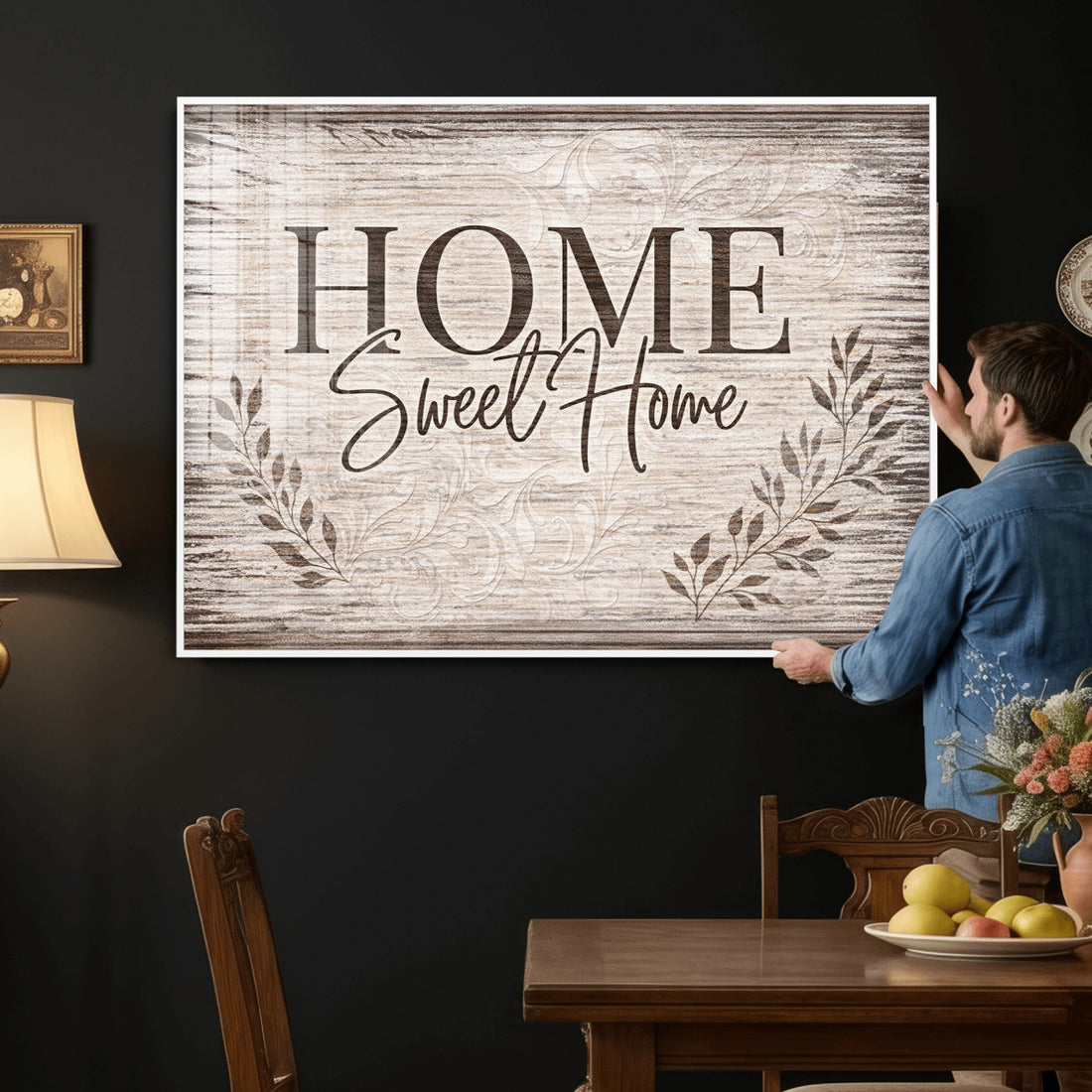 Home Sweet Home Wall Art Canvas Print, Floral Farmhouse Decor