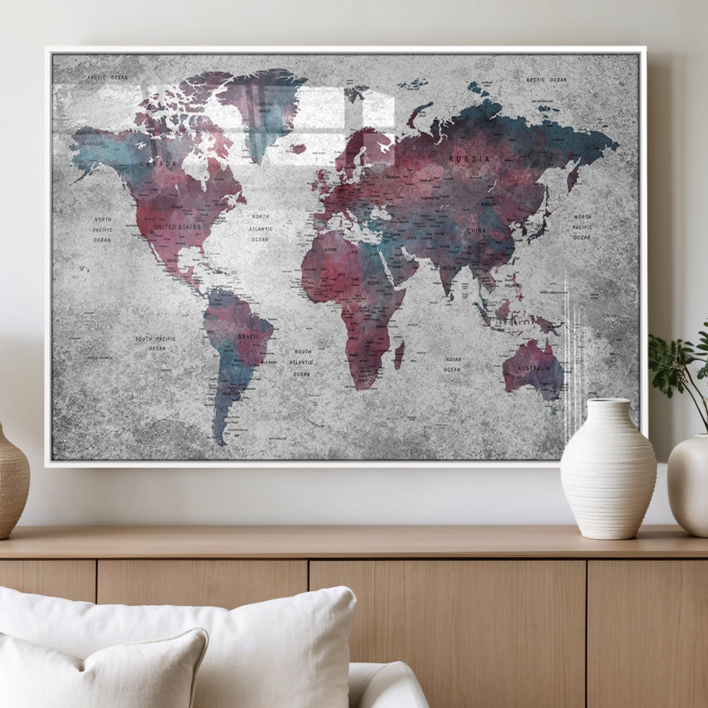 MGV-FP-60X30-3P - World Map Wall Art Canvas Print for Home and Office Decor