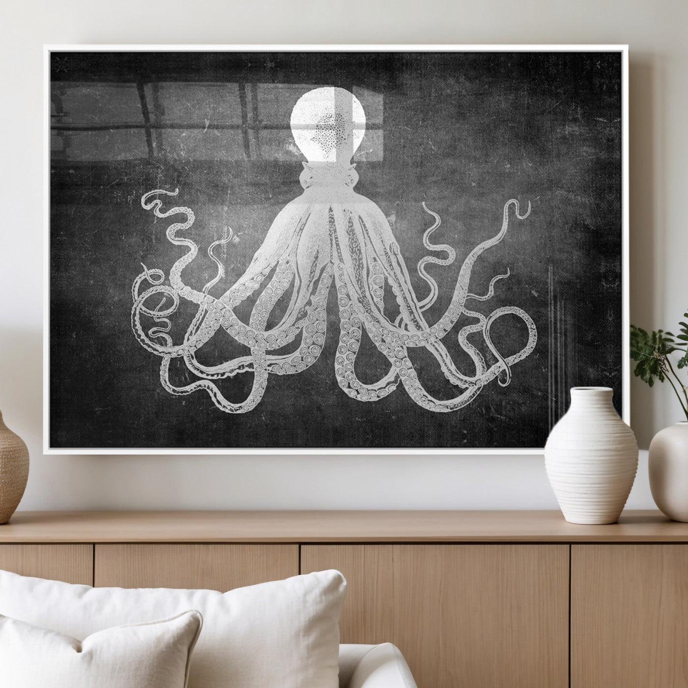MGV-FP-60X30-3P - Black White Octopus Wall Art Canvas Print