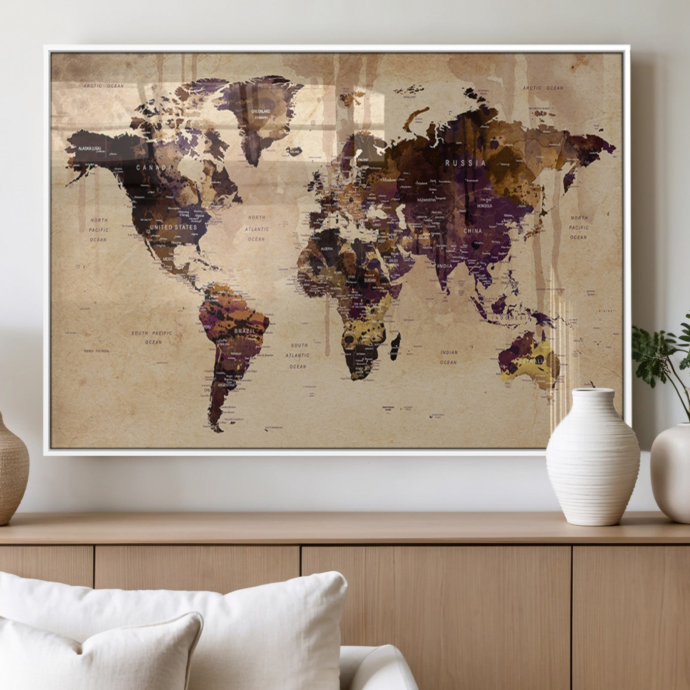 MGV-FP-60X30-3P - World Map Wall Art Canvas Print for Home and Office Decor
