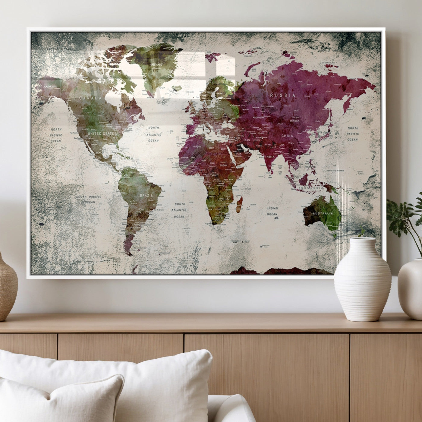 MGV-FP-60X30-3P - World Map Wall Art Canvas Print for Home and Office Decor