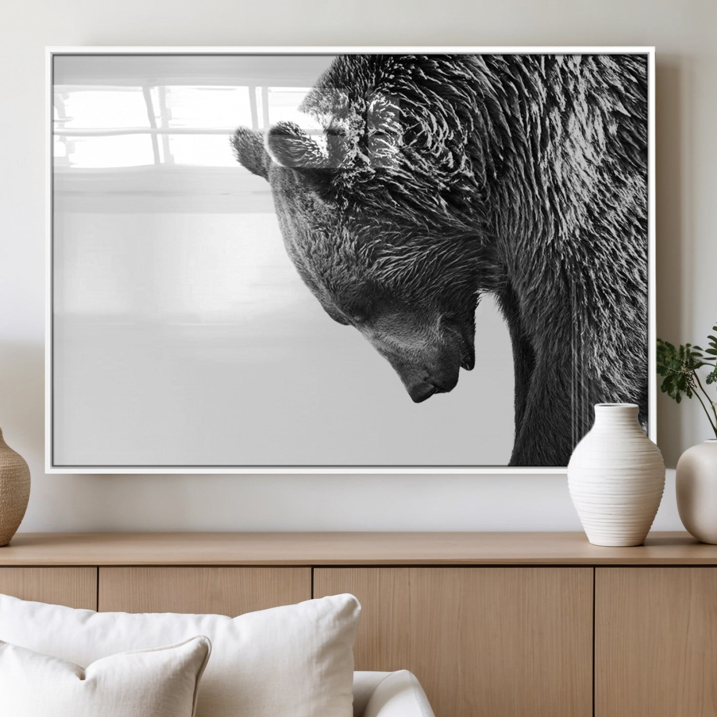 MGV-FP-60X30-3P - Black and White Grizzly 399 Bear Canvas Print Wall Art | Large Wildlife Canvas Print for Living