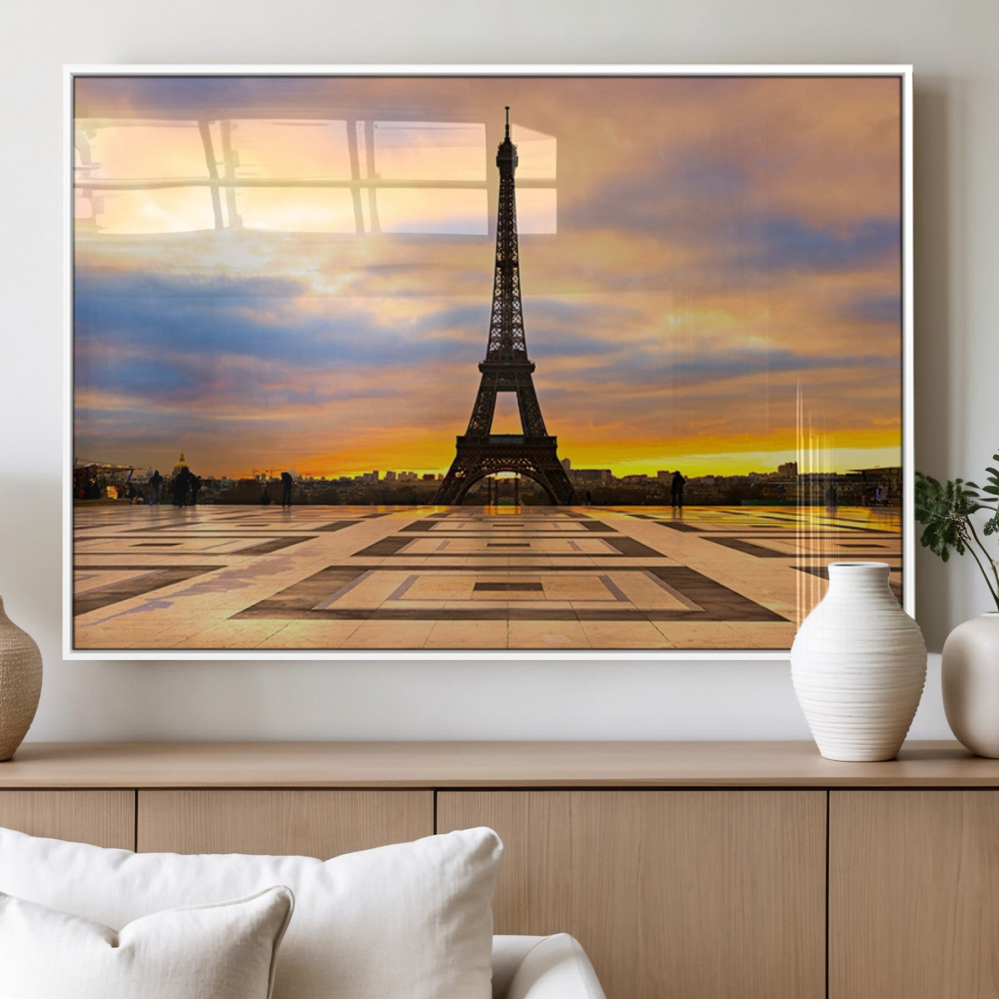 MGV-FP-60X30-3P - Paris Eiffel Tower Sunset Canvas Wall Art Print - Iconic Landmark Decor with Vibrant Colors