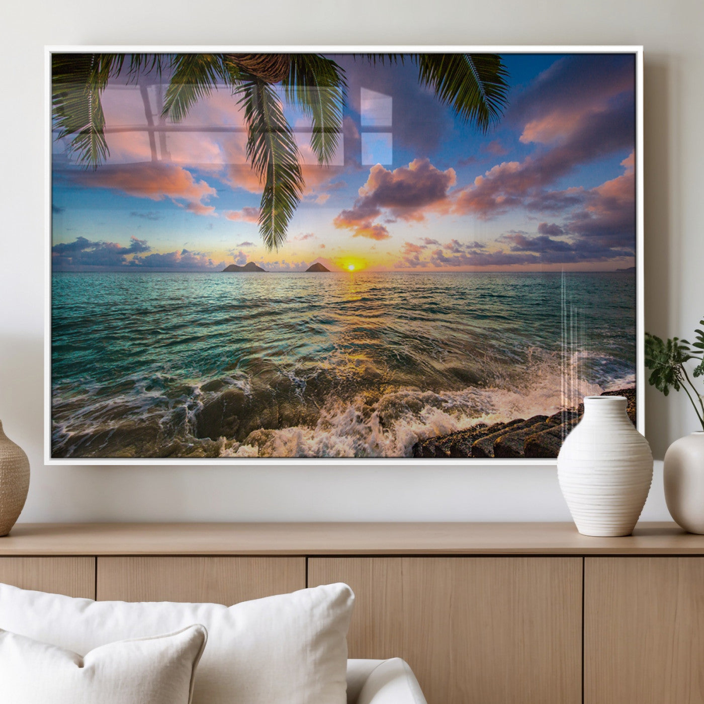 MGV-FP-60X30-3P - Framed Tropical Sunset Art Canvas Print