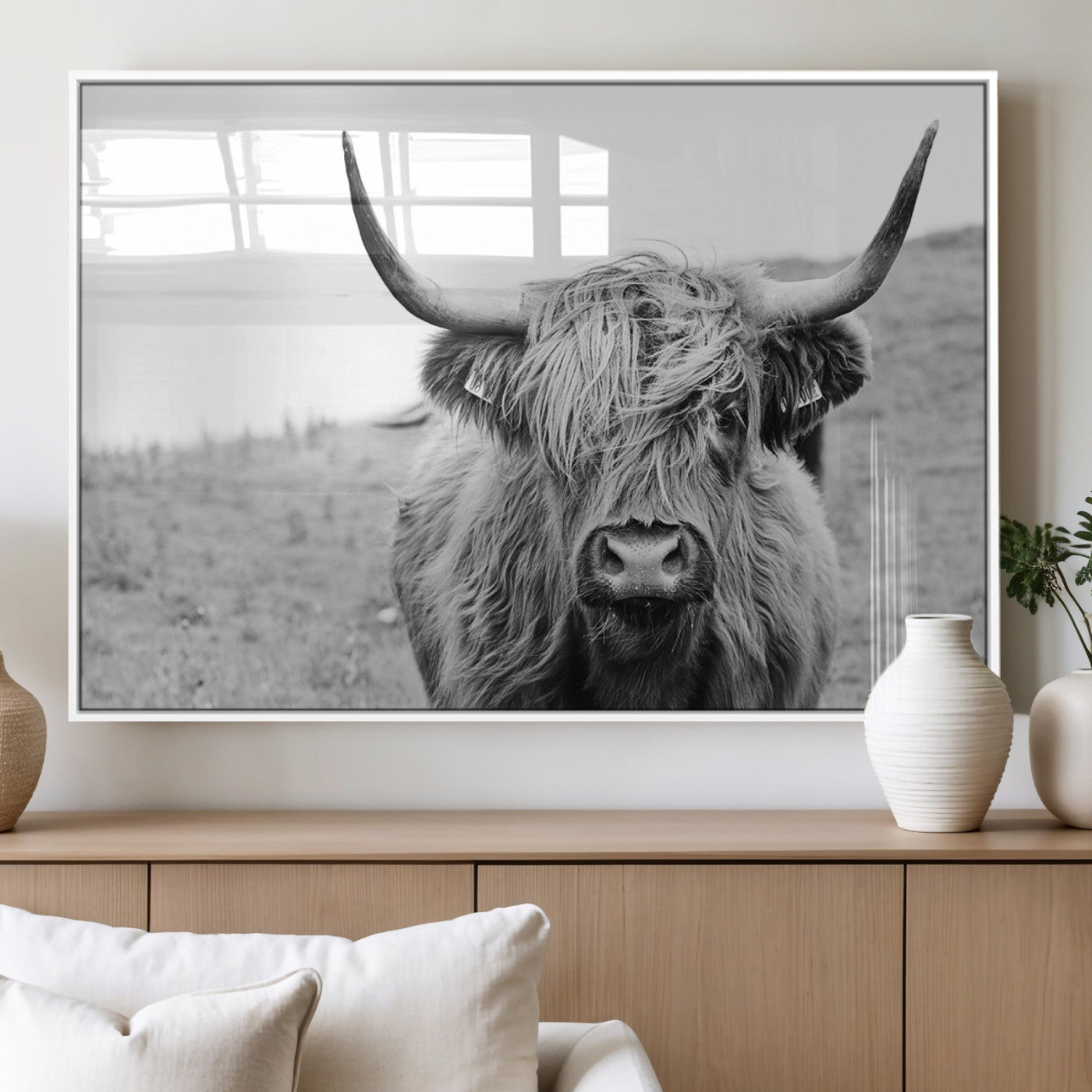 MGV-FP-60X30-3P - Newfoundland Cow Art Wall Art, Black White Cow Art Wall Art Canvas Print