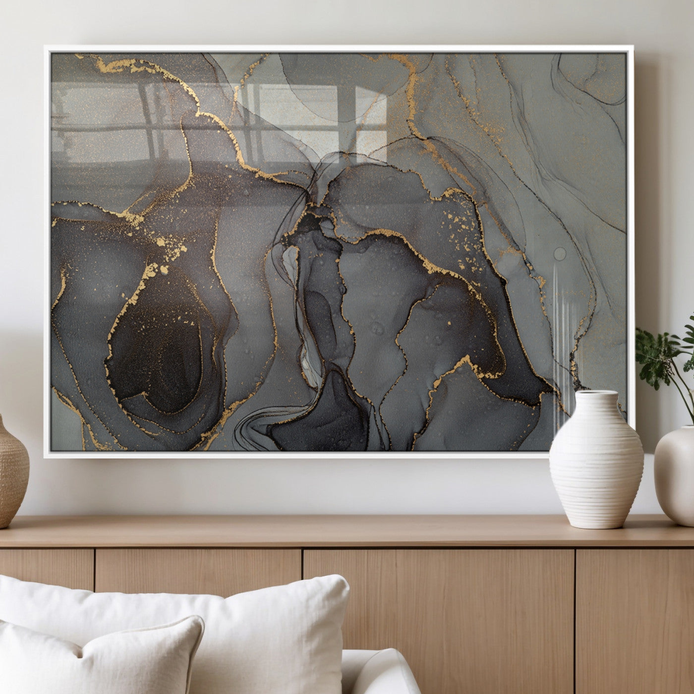 MGV-FP-60X30-3P - Gray Marble Fluid Effect Wall Art Abstract Canvas Wall Art Print