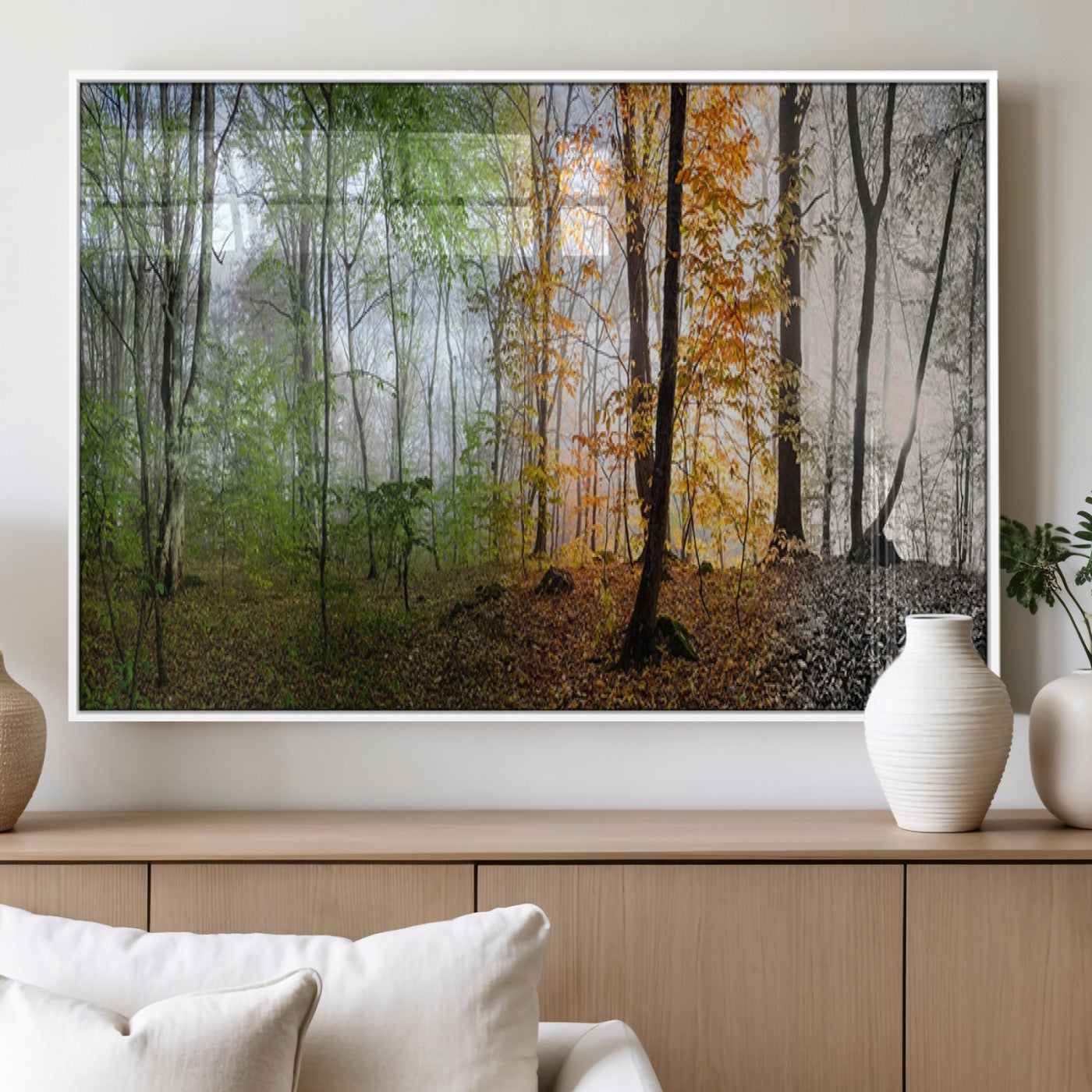MGV-FP-60X30-3P - Four Seasons Wall Art Forest Canvas Print – Triptych Seasonal Nature Print – Landscape Decor for