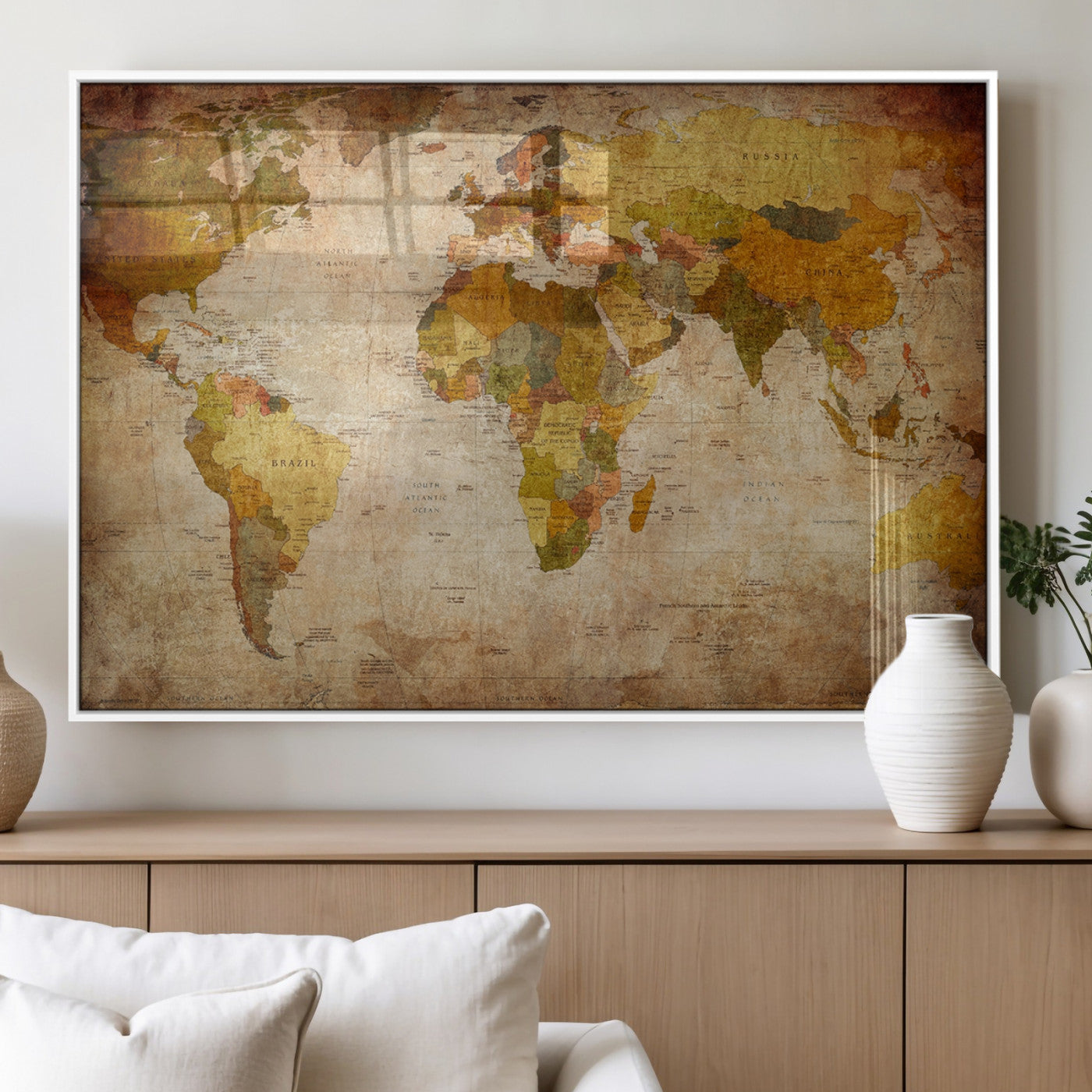 MGV-FP-60X30-3P - Push Pin World Map Canvas Print – Framed Wall Art for Couples to Track Their Travels – Anniversary
