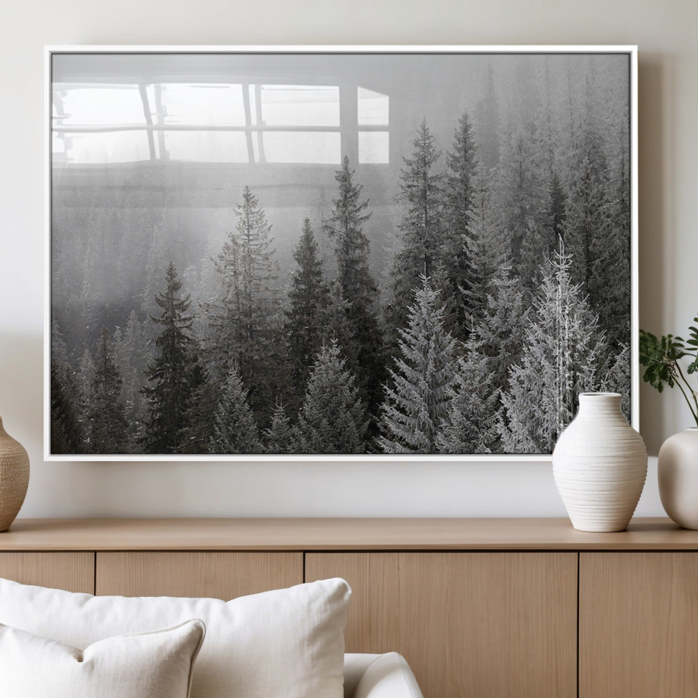MGV-FP-60X30-3P - Big Foggy Forest and Misty Trees Forest Wall Art Canvas Print