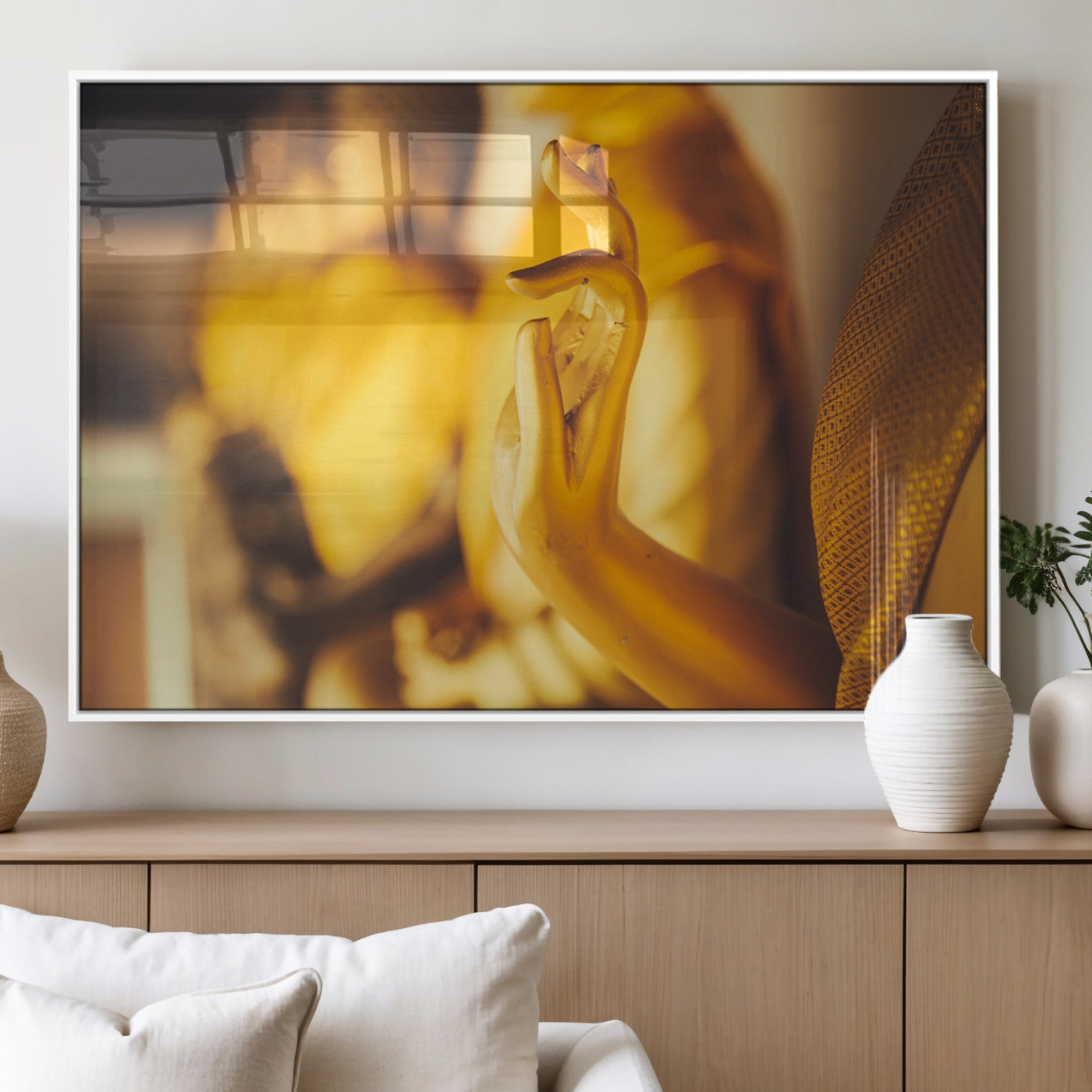 30728-MGV-FP-60X30-3P_White-Gold Buddha Statue Hands Wall Art Canvas Print